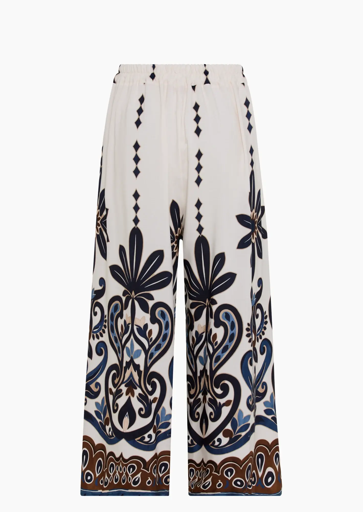 Leichte Wide Leg Hose im Bordürendruck, blau