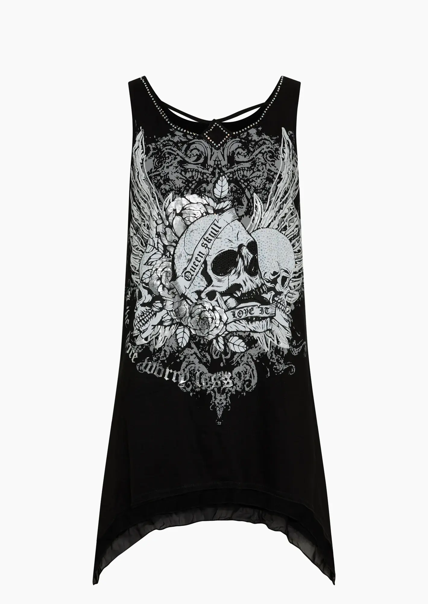 Top im Lagenlook mit Glitzerdetails, schwarz