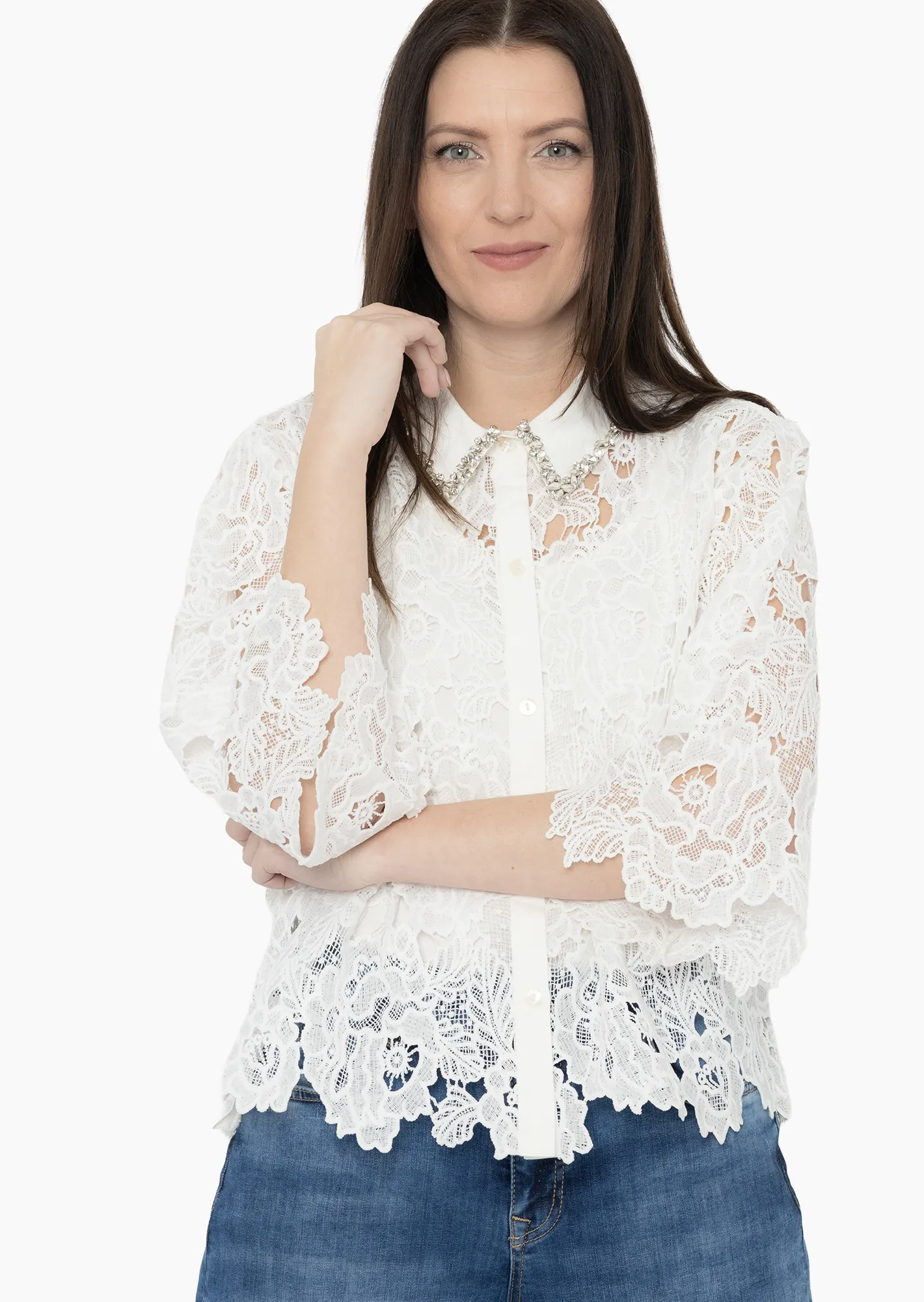 Bluse im Alloverspitzendesign, offwhite