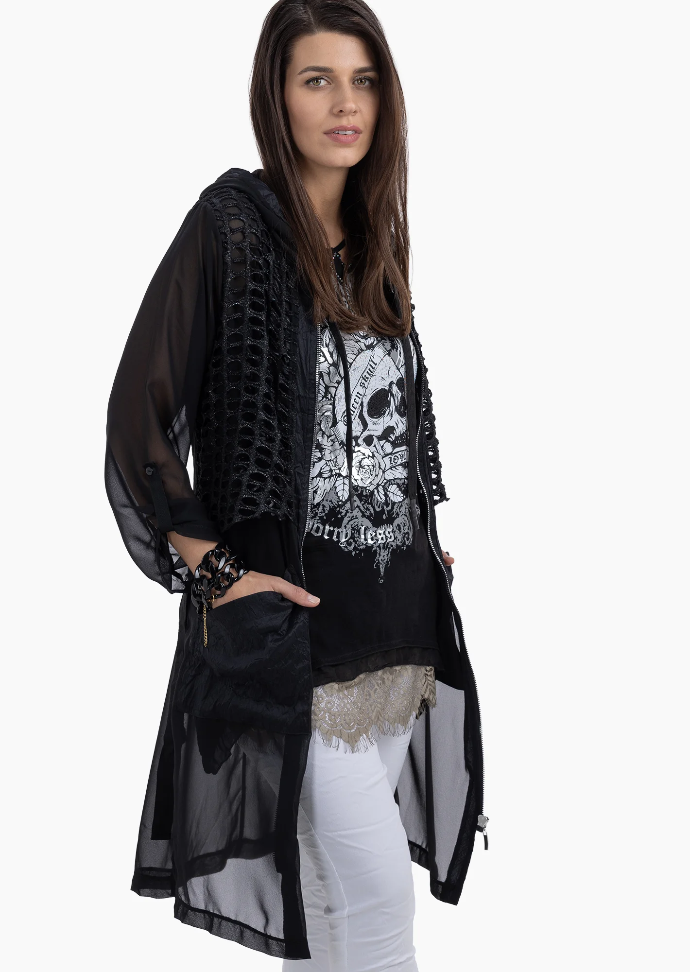stylischer Mantel mit Highlights, schwarz