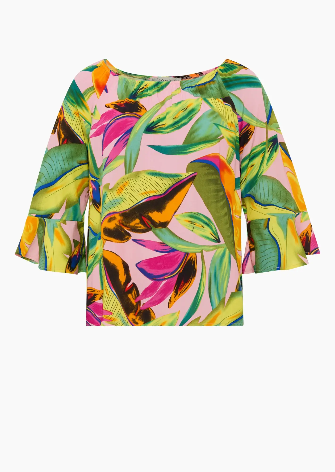 Bluse mit farbenfrohem Print & Volant, bunt