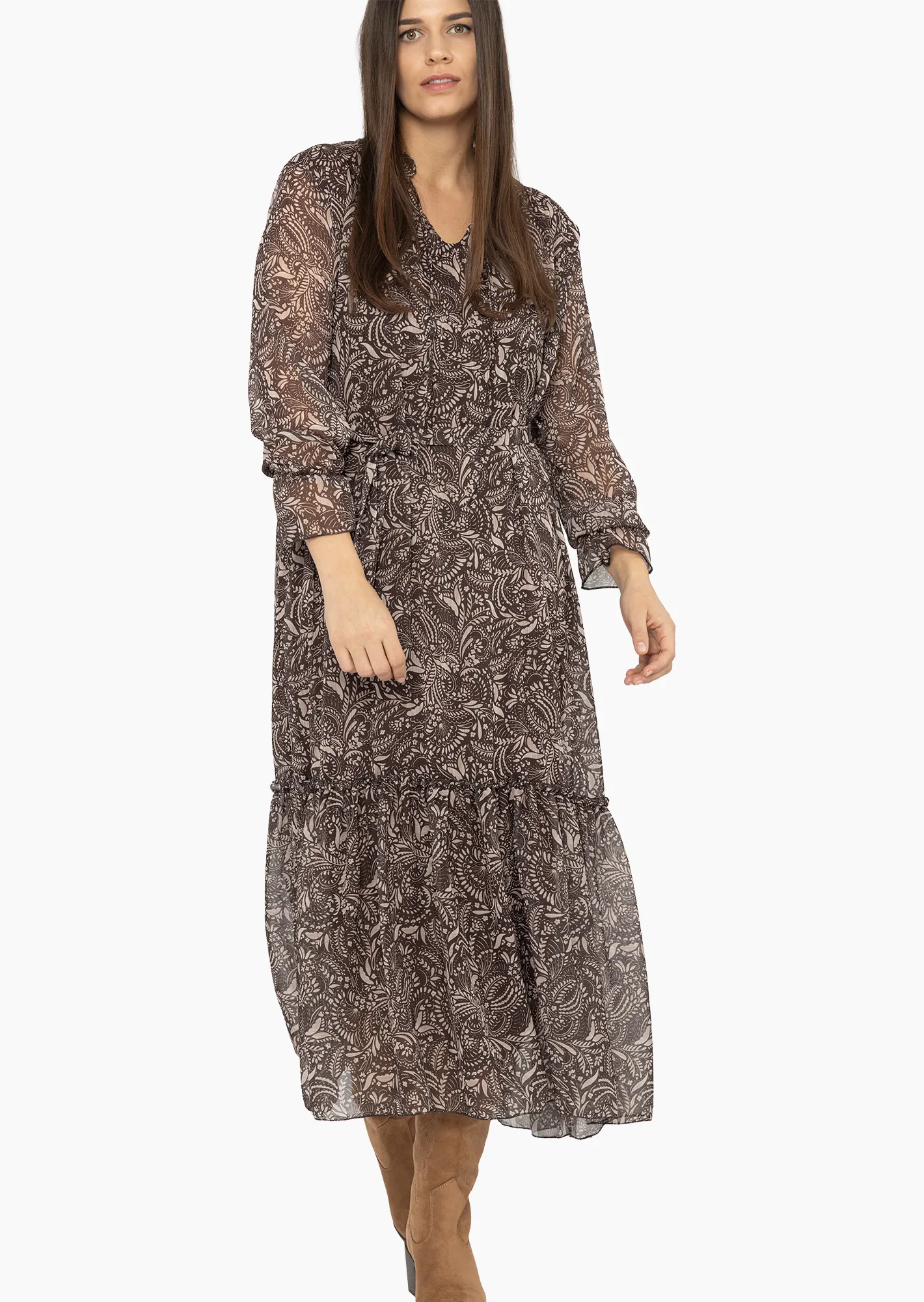 Kleid mit Volants, mocca
