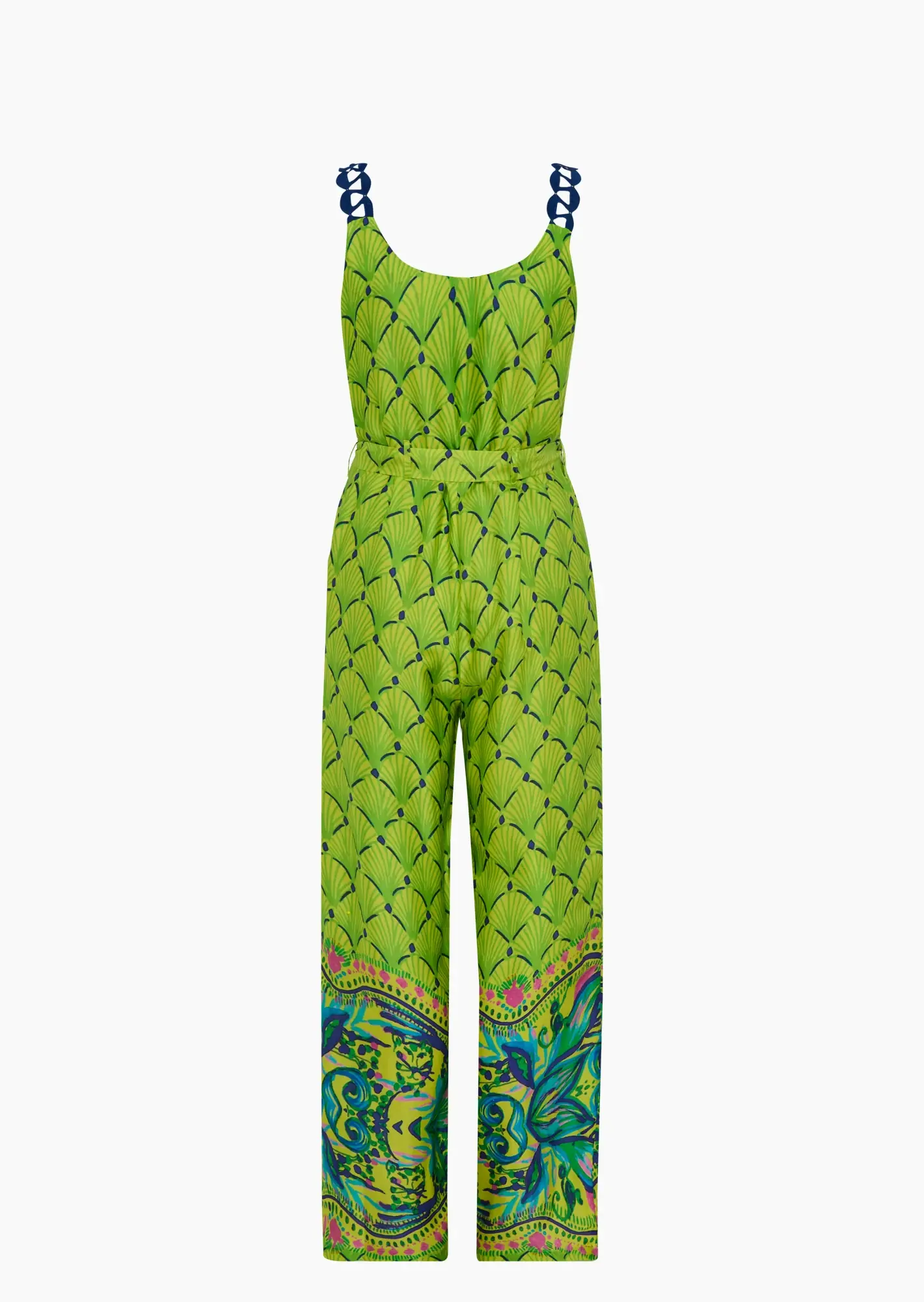 Jumpsuit aus Viskose-Satin mit dekorativen Trägern, grün