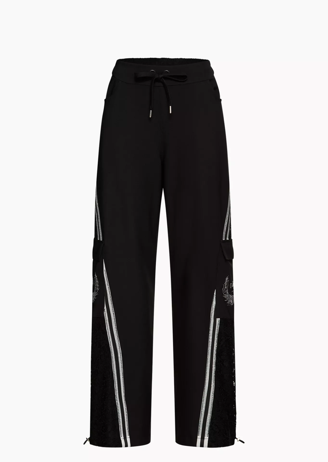 Hose Wide Leg mit dekorativen Details, schwarz