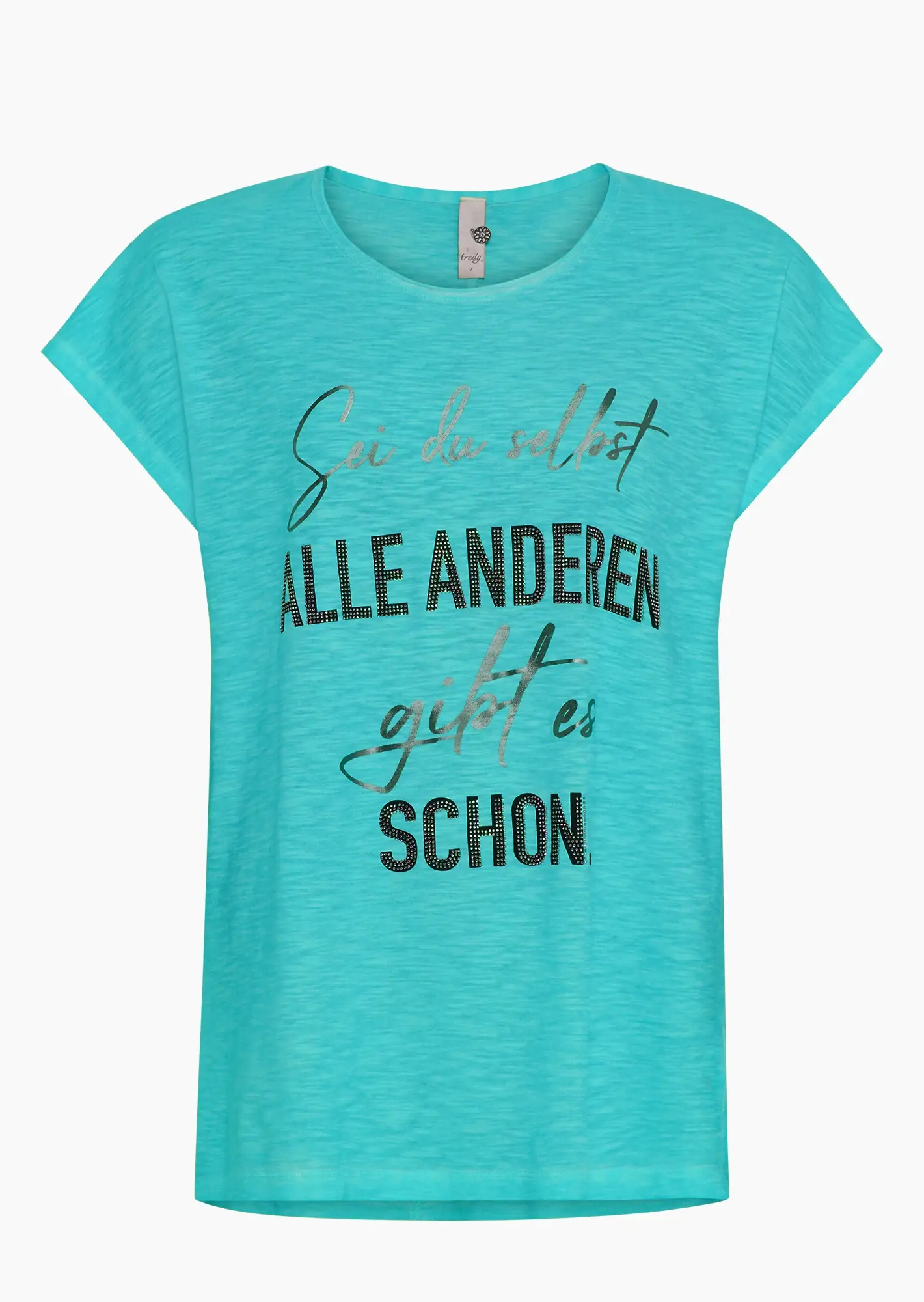 Baumwoll-Shirt mit Statement, türkis