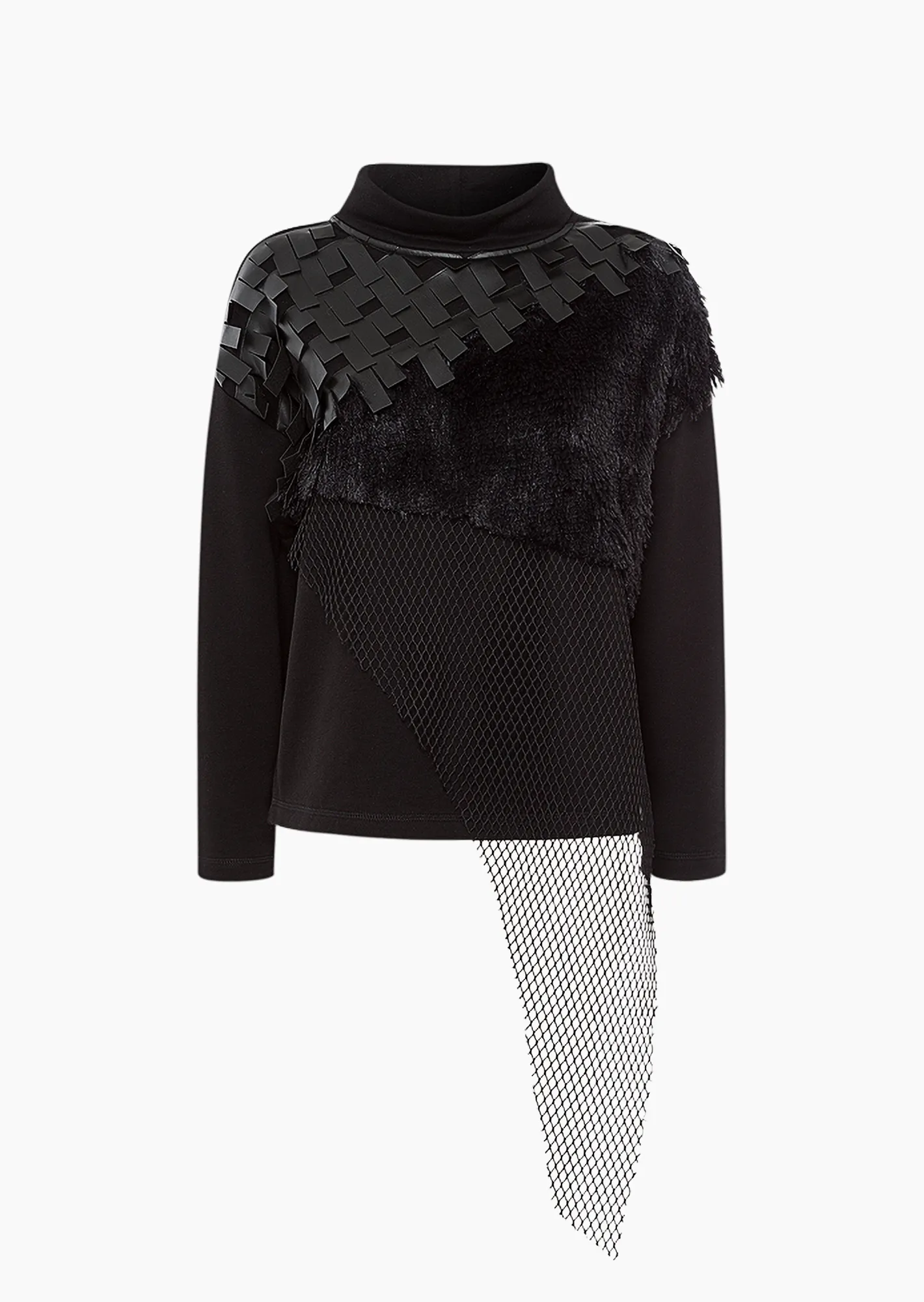 Sweatpullover mit Fell-Optik, schwarz