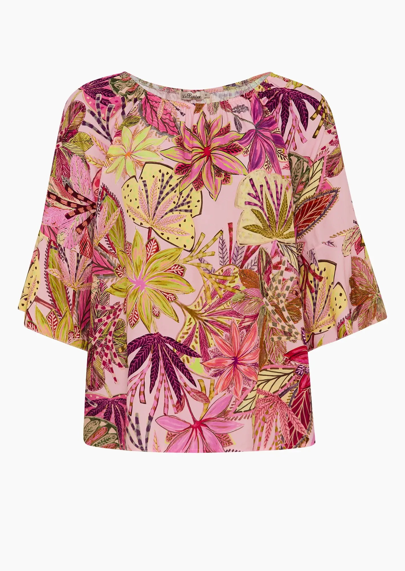 Bluse im Alloverprint mit Volant, mandelblüte