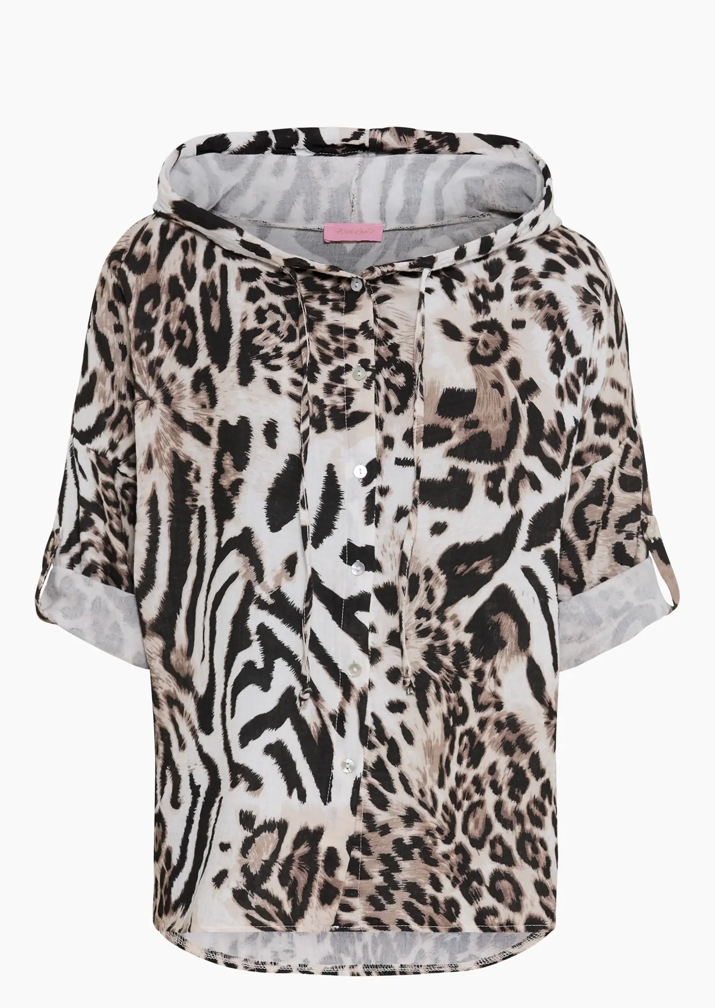 Bluse im Alloverleoprint, crema-schwarz