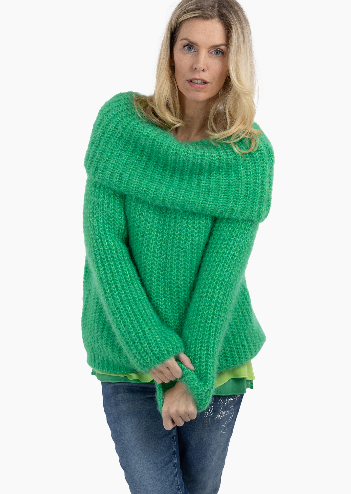 Strickpullover mit Rollkragen, grün