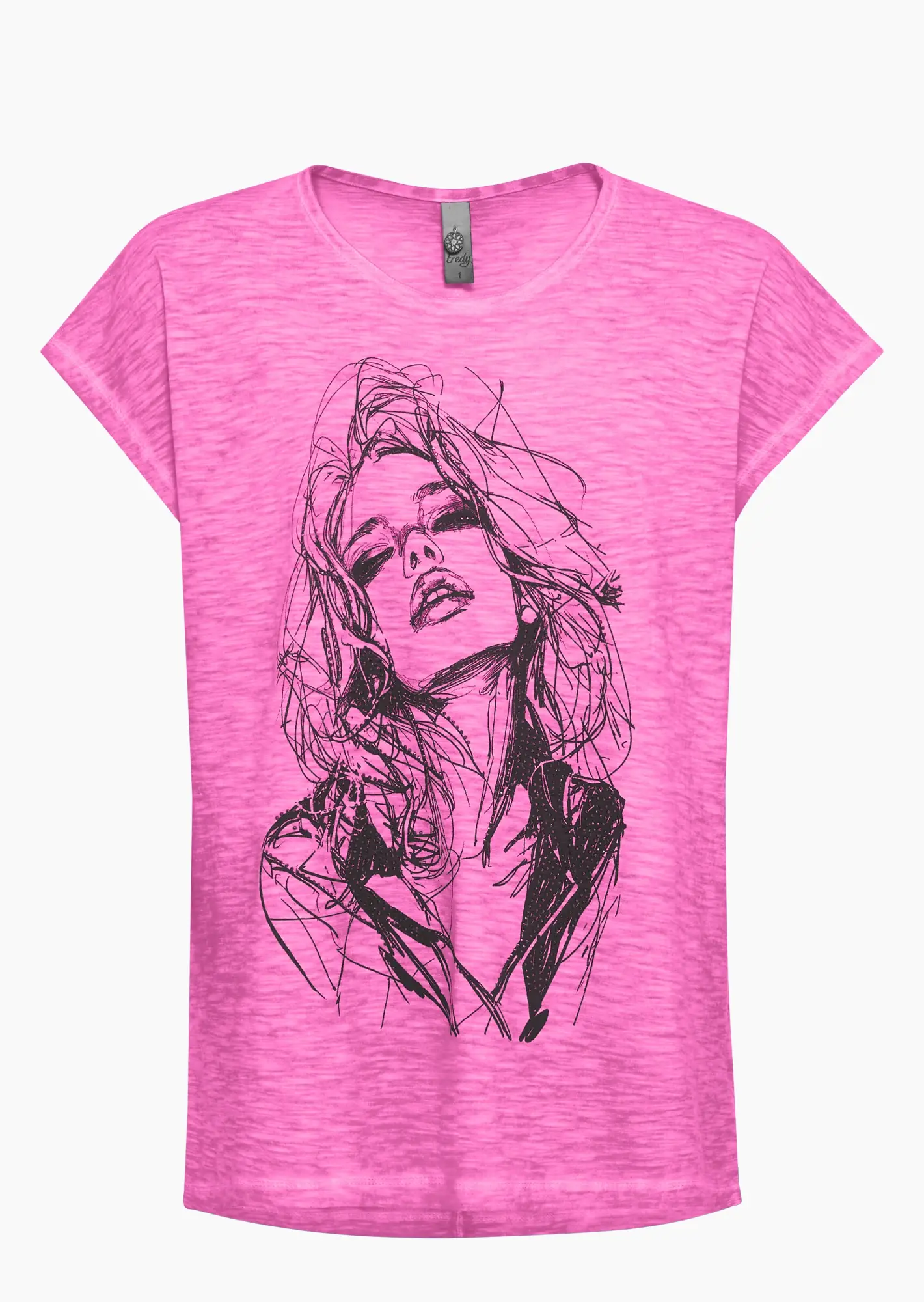 Shirt Frauenkopf mit Ziersteinen, candy