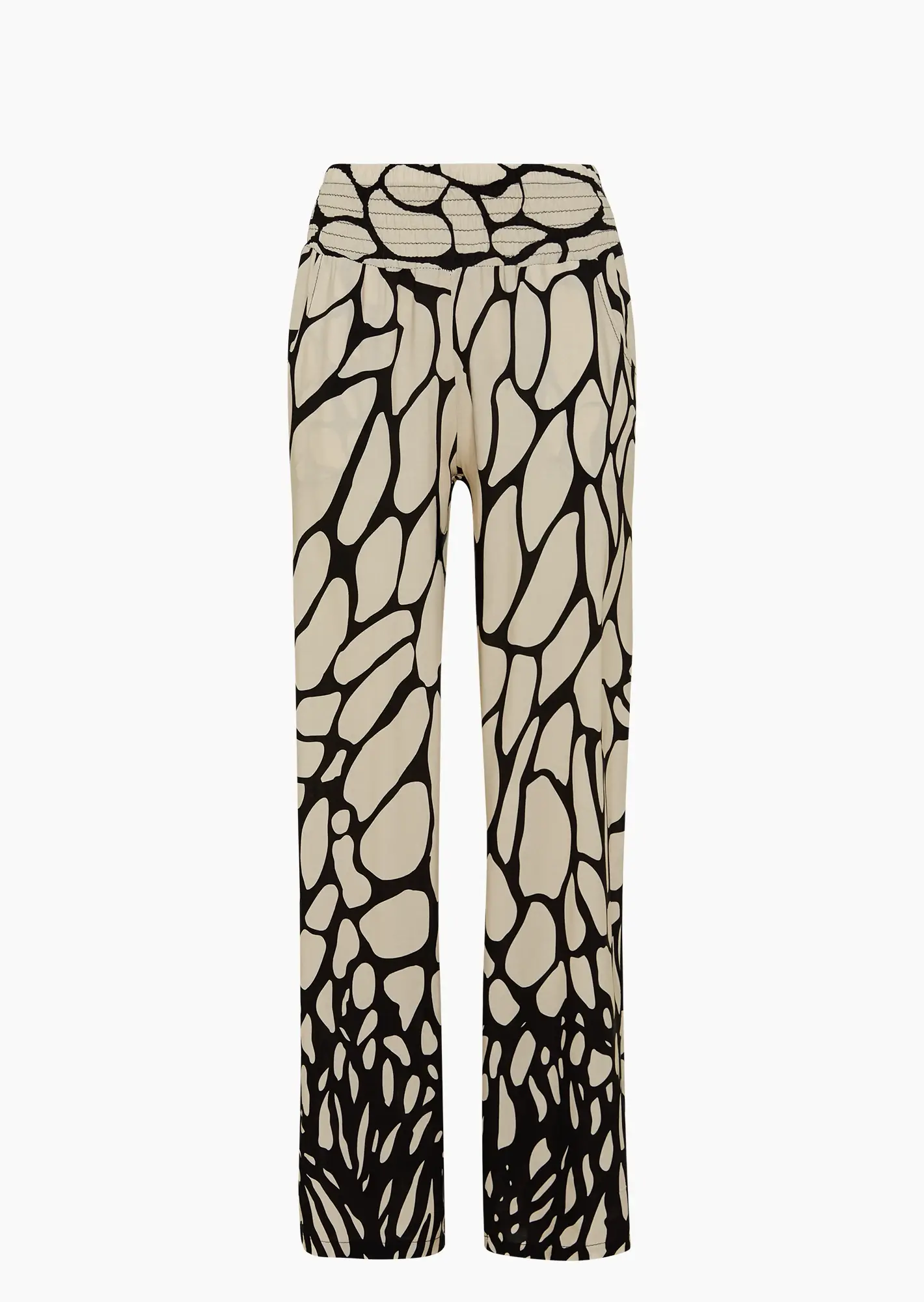 Wide Leg Hose mit stylischem Print, schwarz-crema