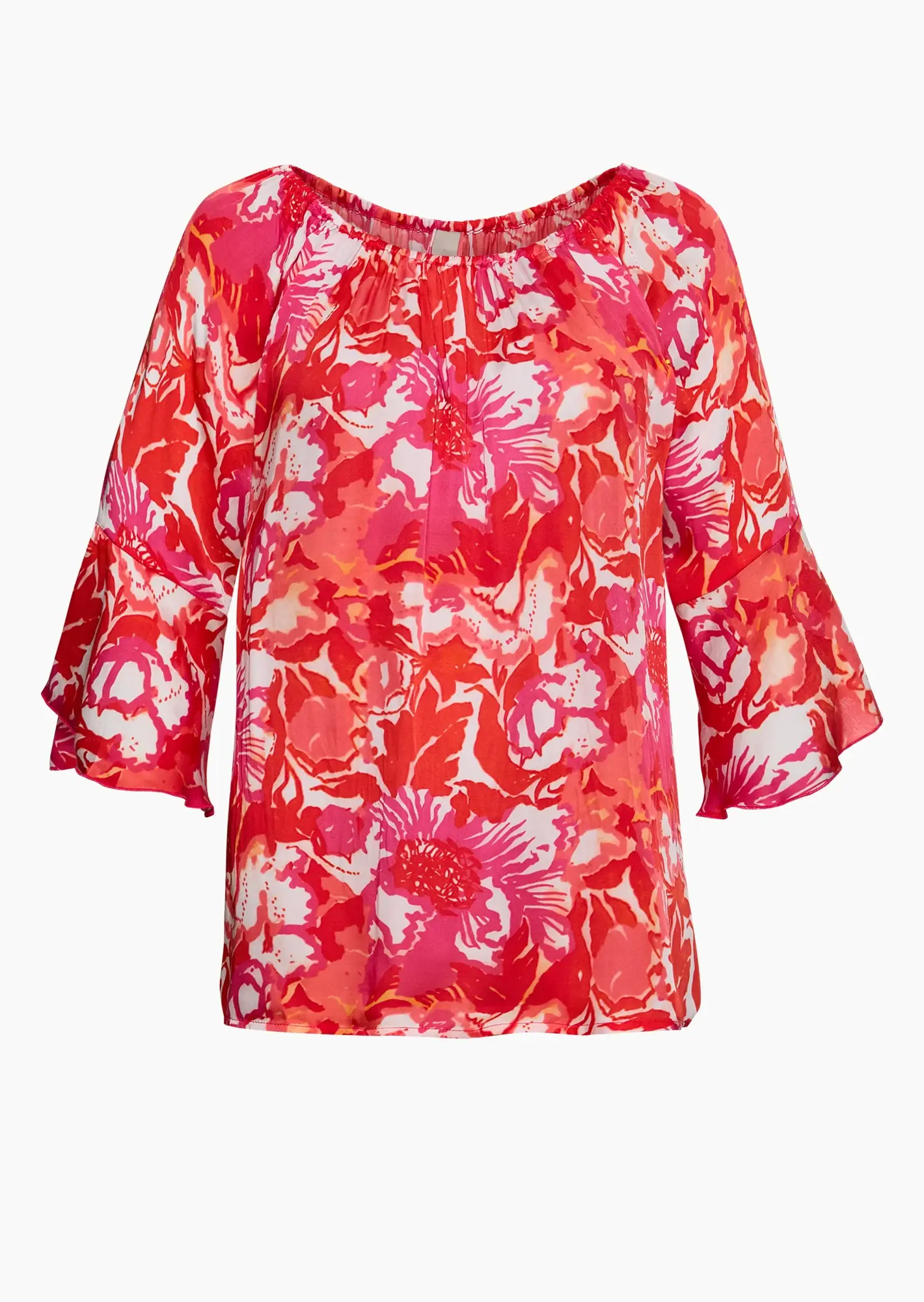 Viskose-Bluse mit Volantärmeln, pink