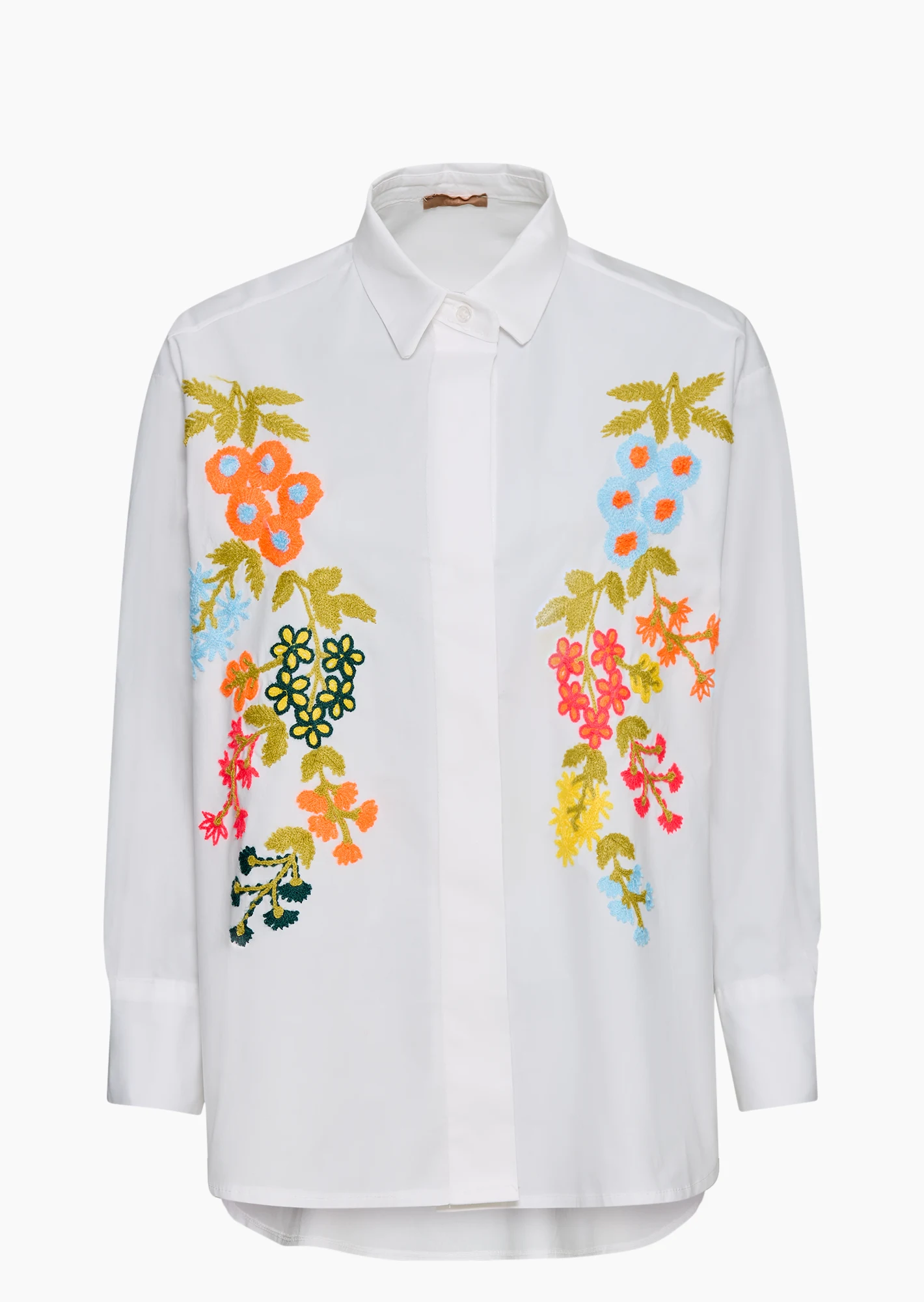 Bluse mit floraler Stickerei, weiß