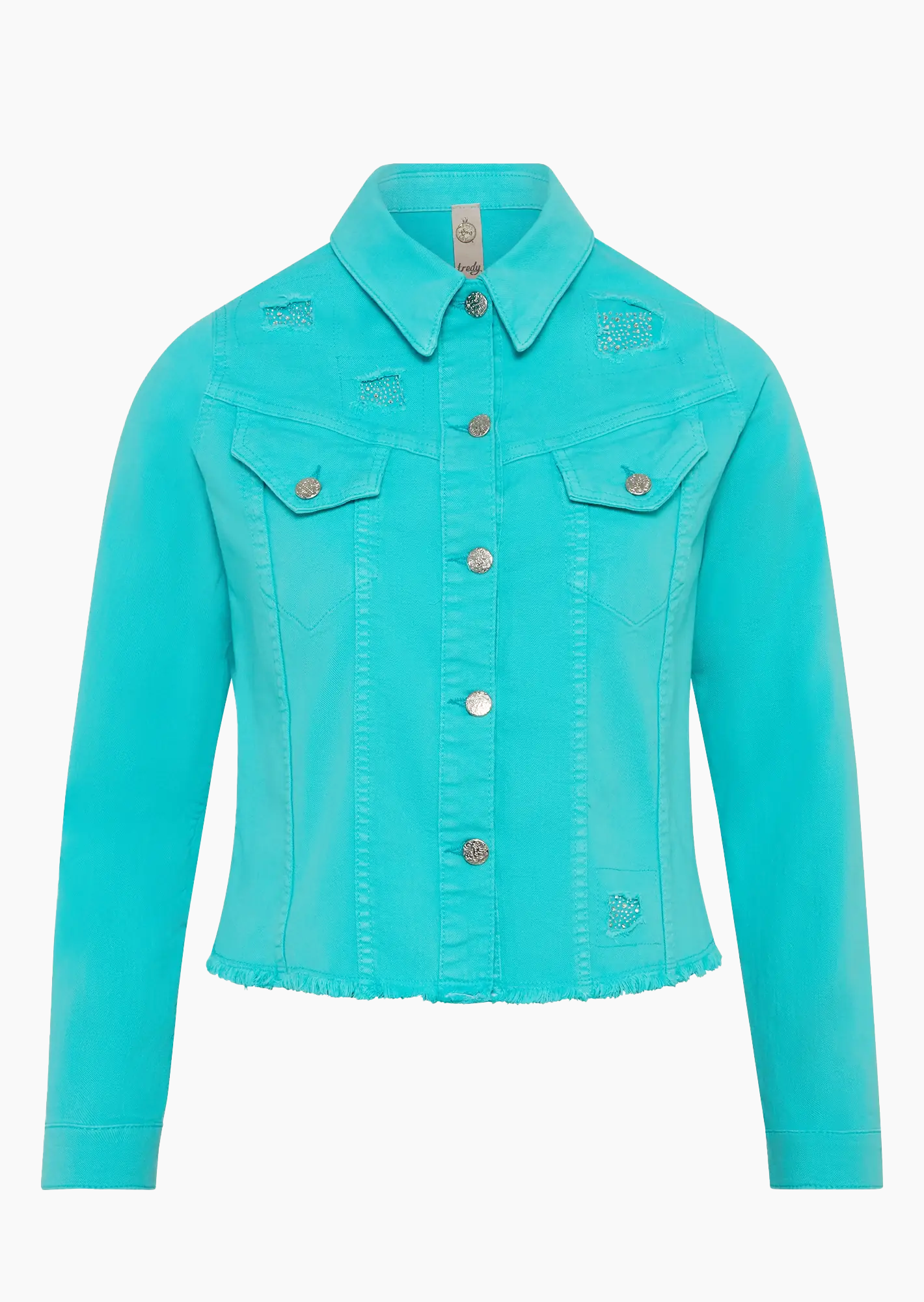 Jeansjacke mit destroyed Details, türkis