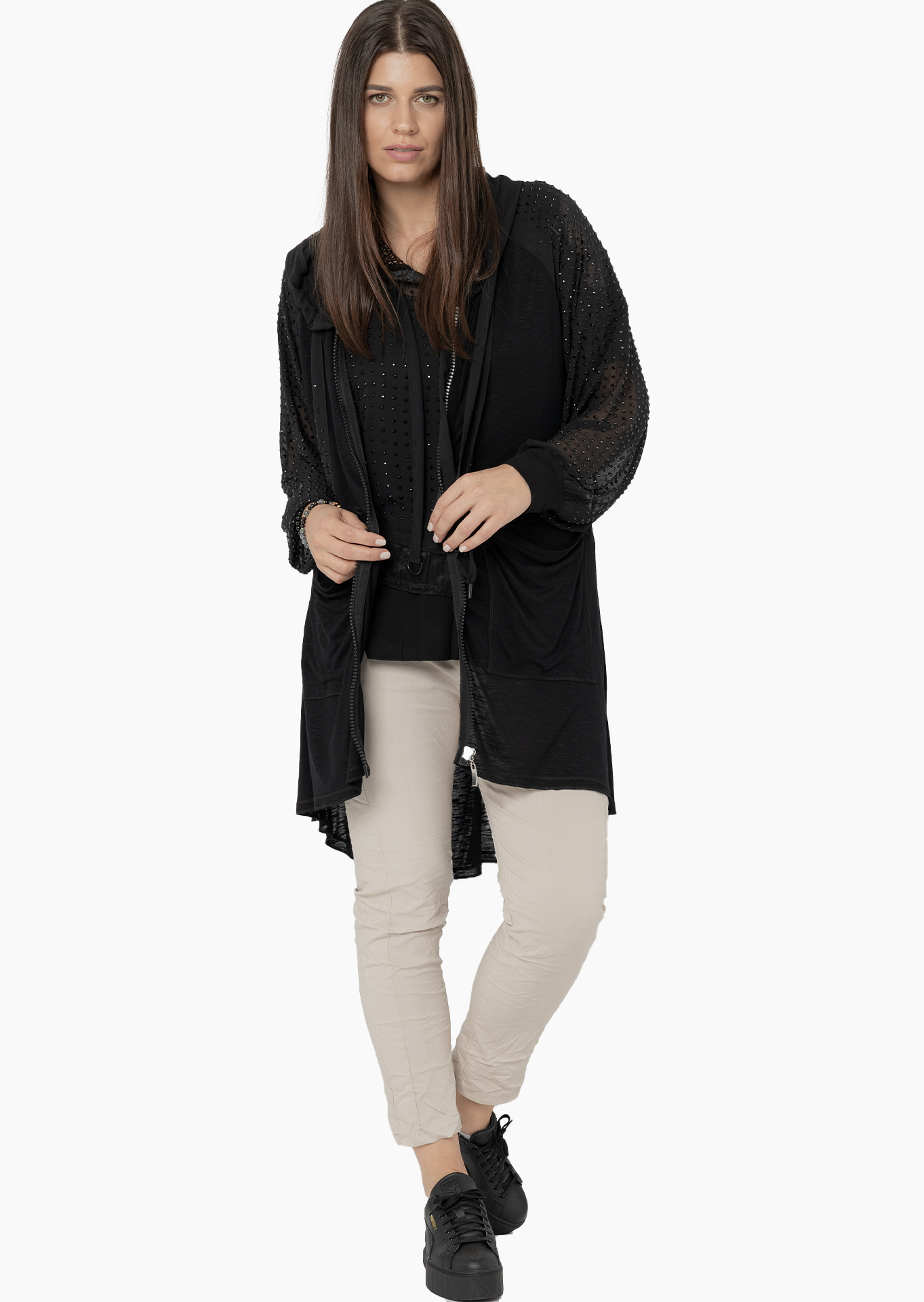 Shirtjacke mit Nieten, schwarz