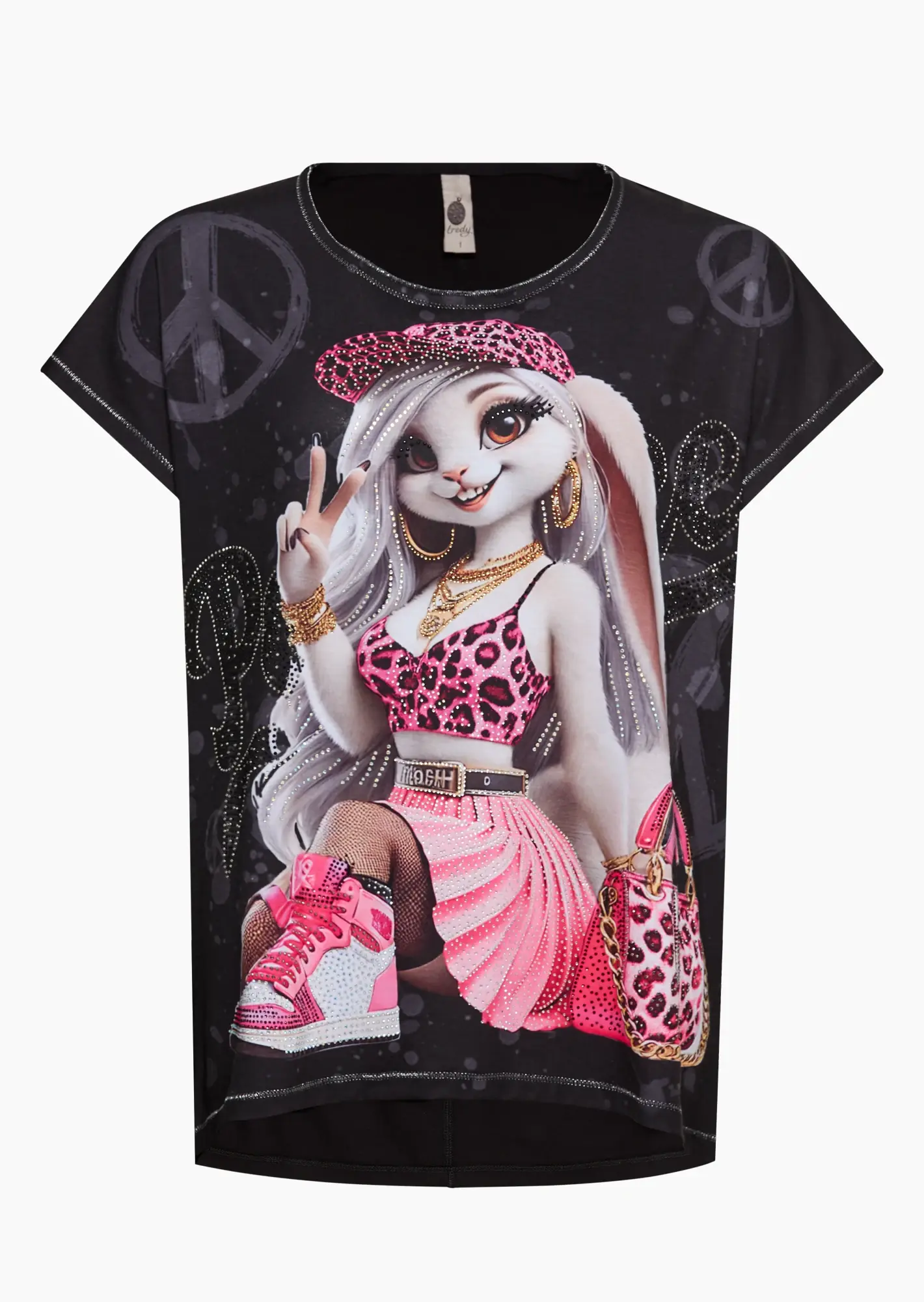 Shirt mit Animaldetail, schwarz