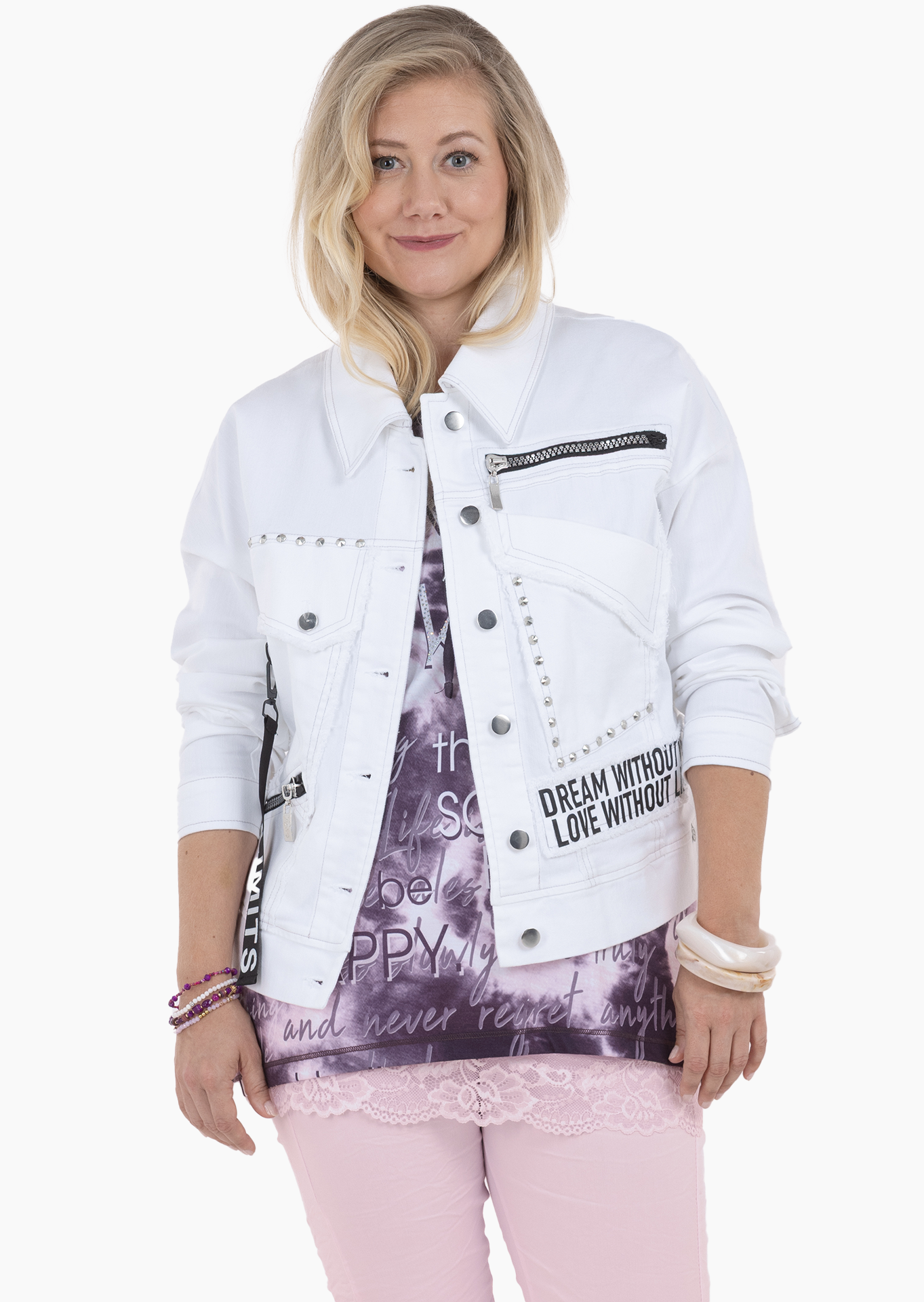 Jeansjacke 'No regrets', weiß