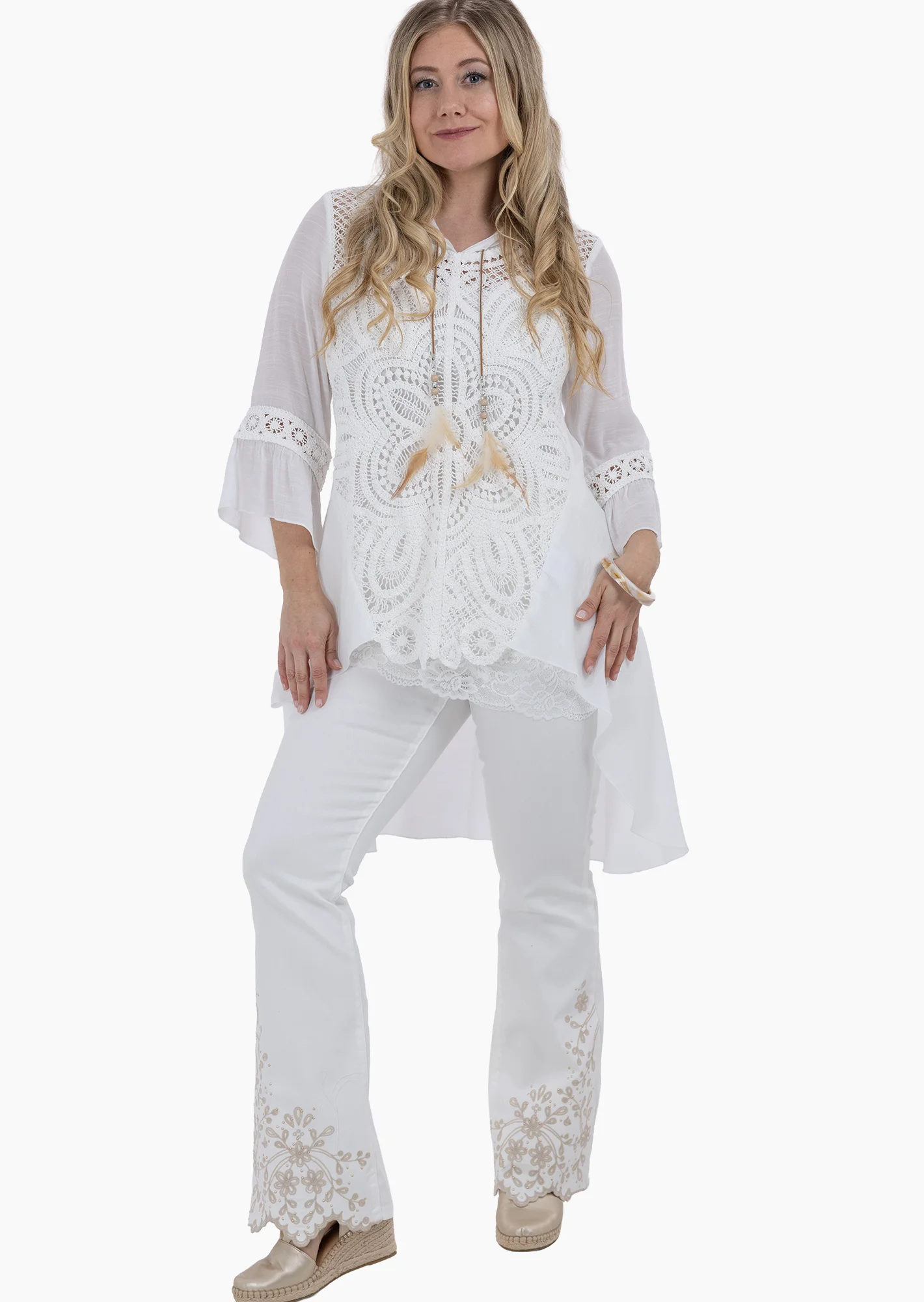 transparente Tunika mit Crochet, offwhite