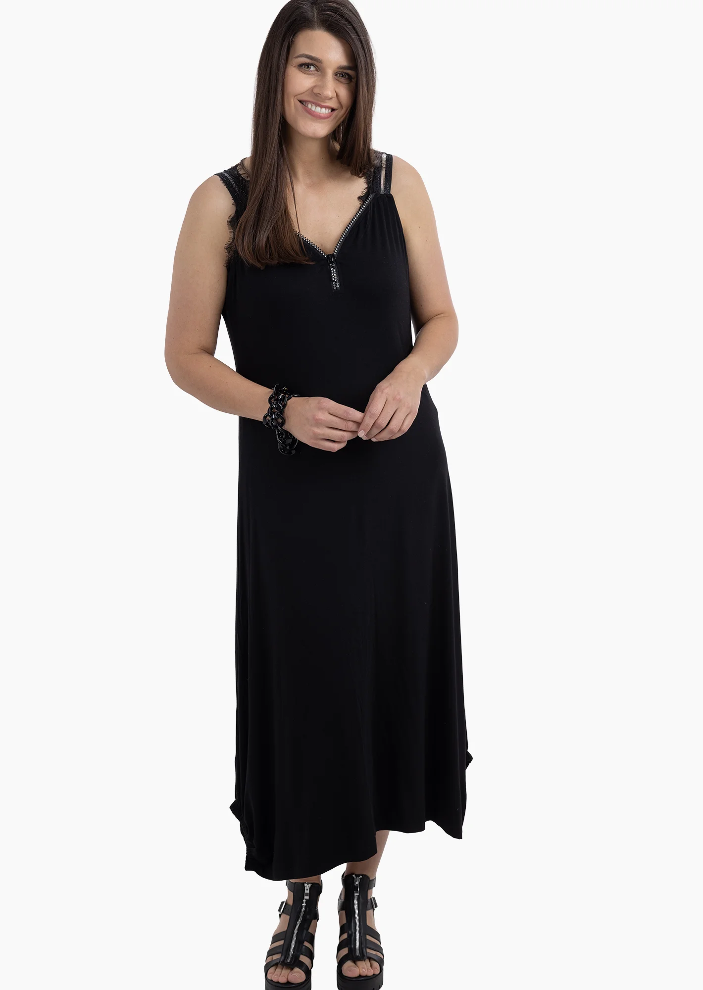 Kleid mit Glitzer-Reißverschluss, schwarz