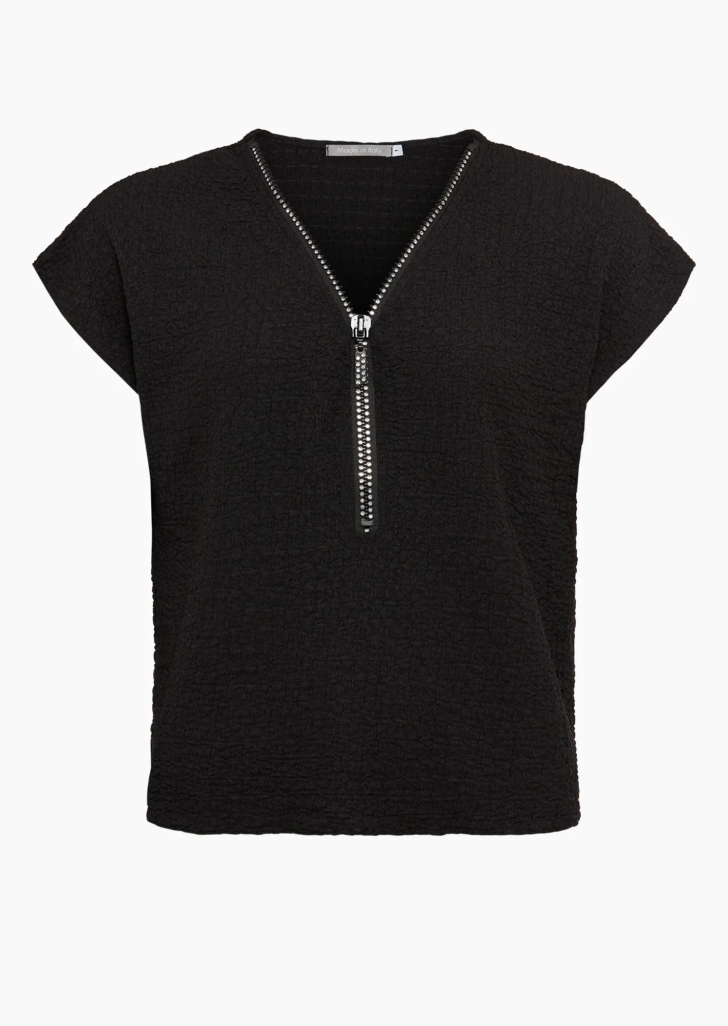 Strukturiertes Shirt mit Reißverschluss, schwarz