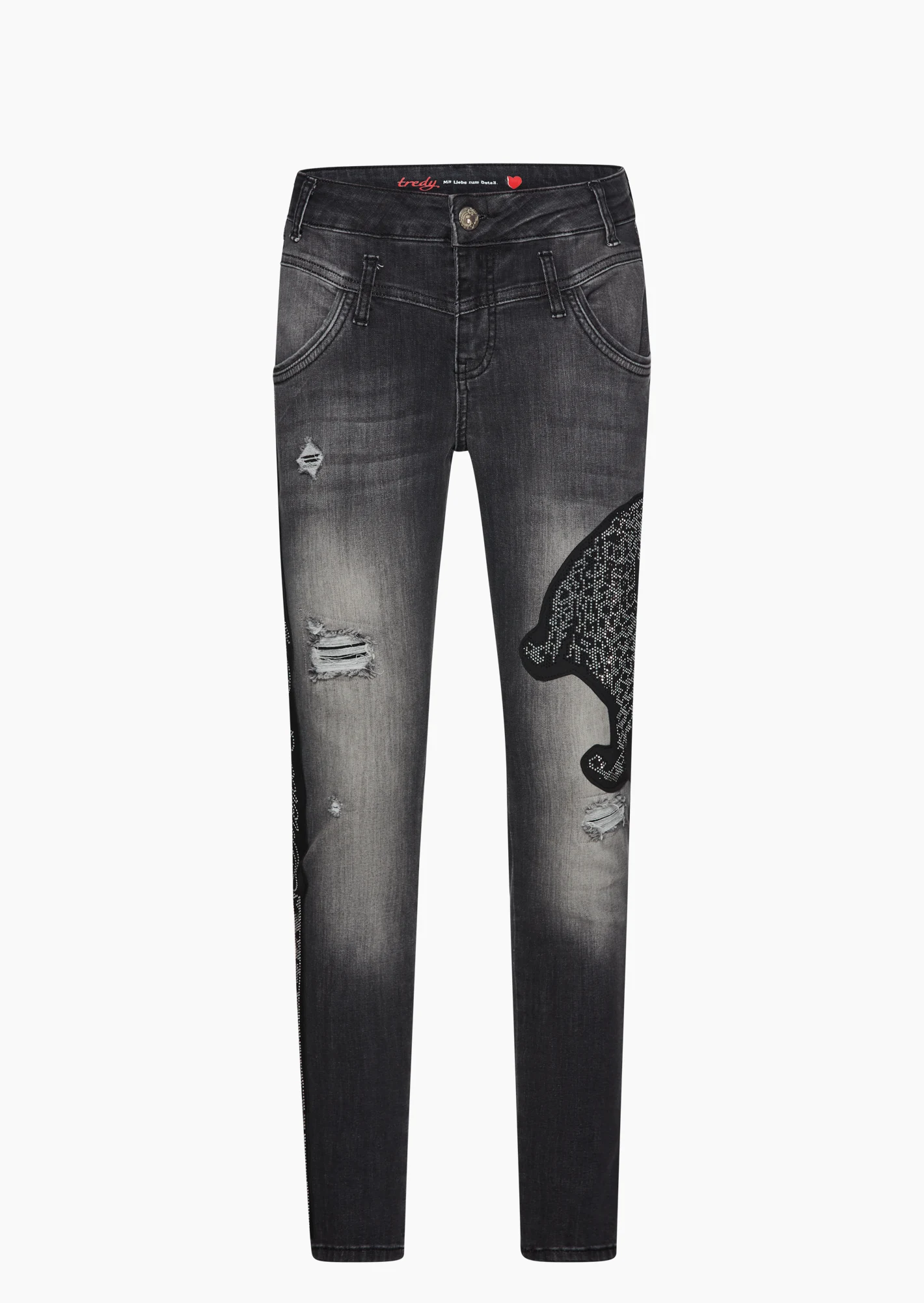 Jeans mit Patch, dark grey denim