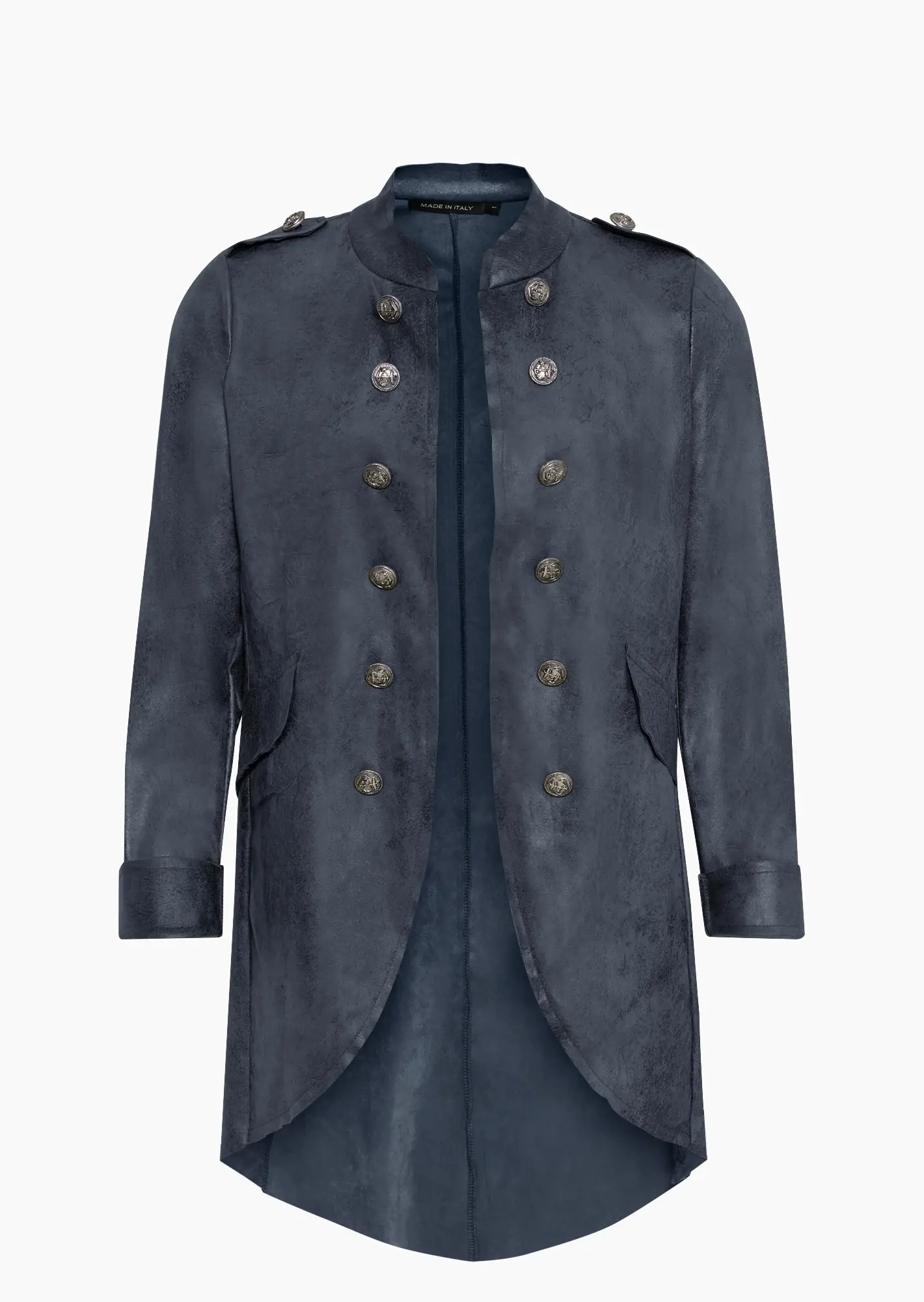 Military-Blazer in Leder-Optik, navy