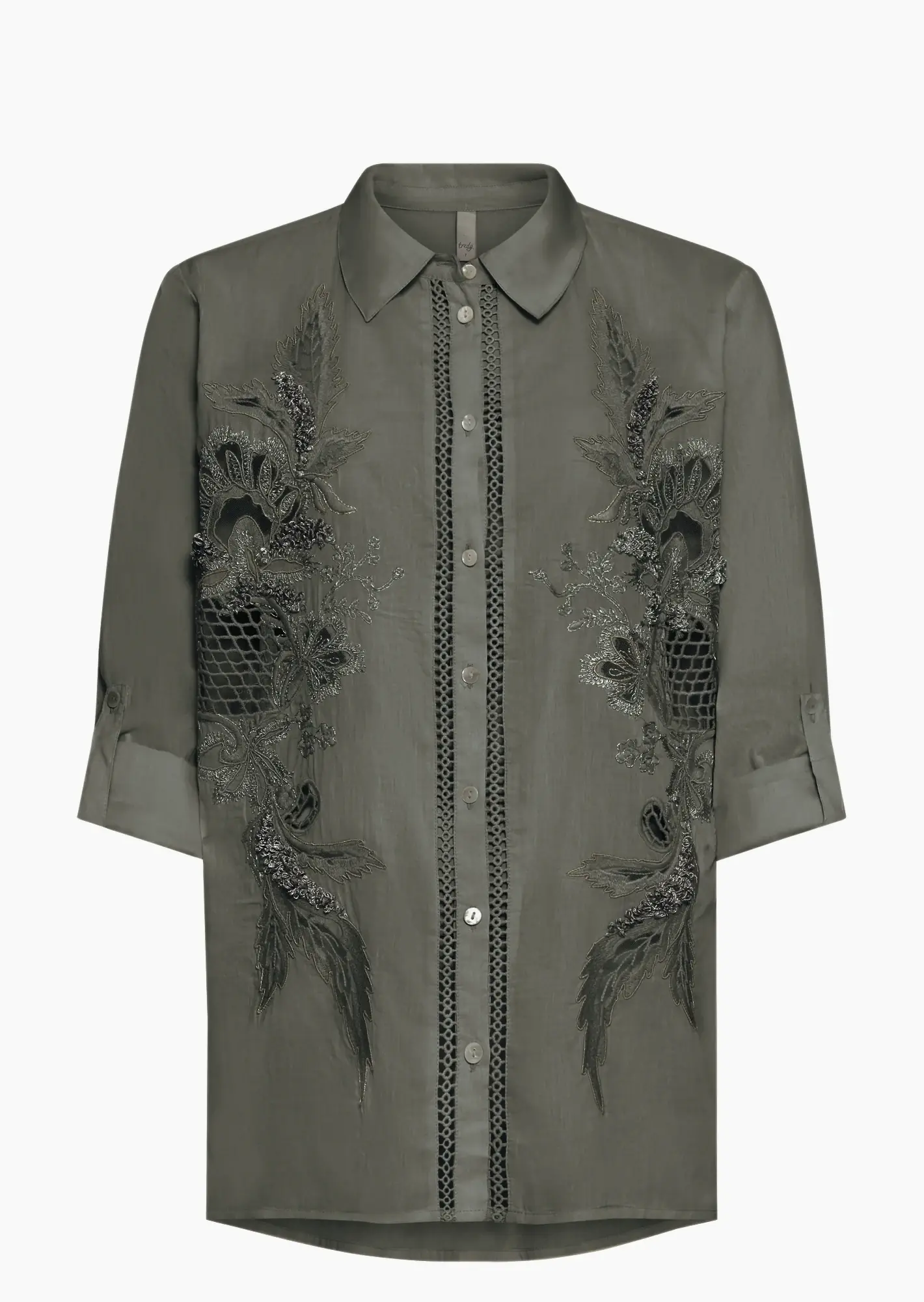 Bluse mit detailreicher Stickerei, khaki