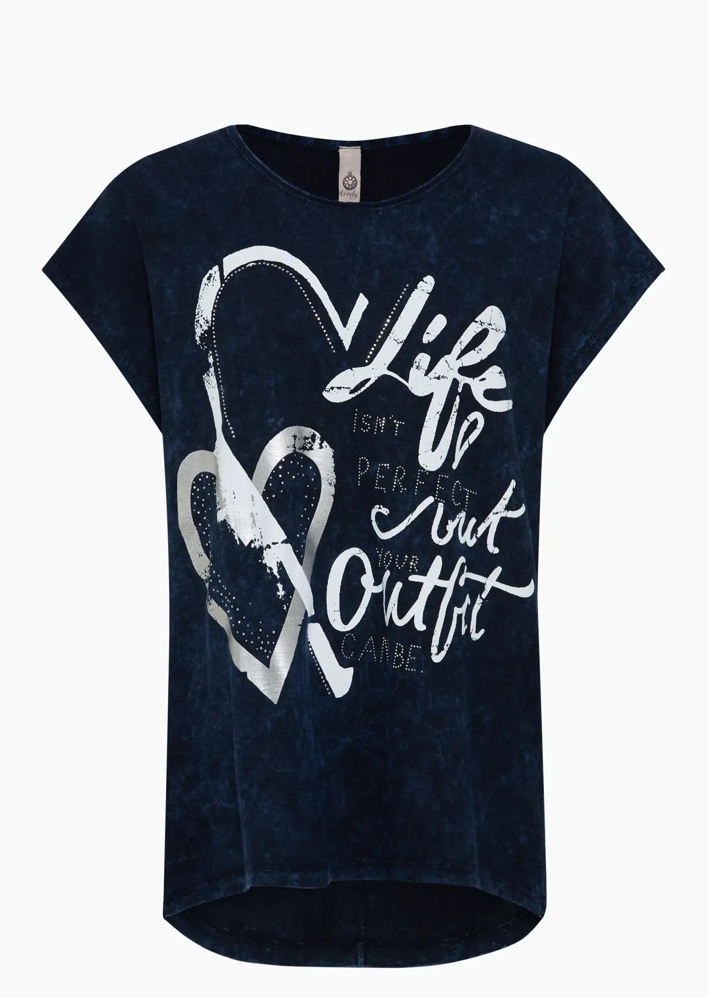 Shirt mit Statement & Ziersteinen, night