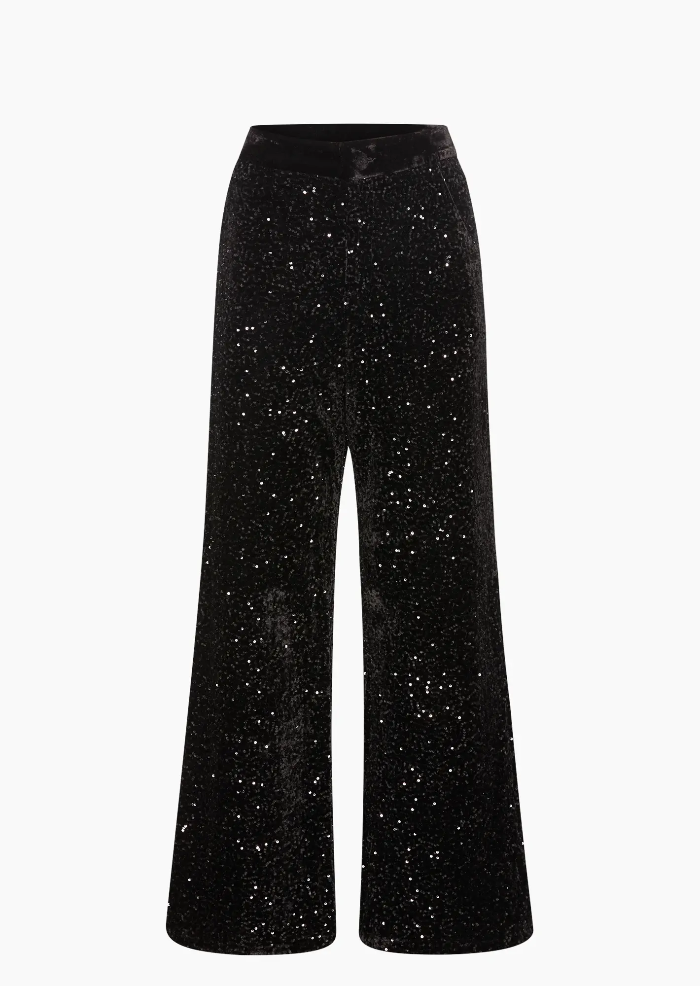 Samthose mit Pailletten, schwarz
