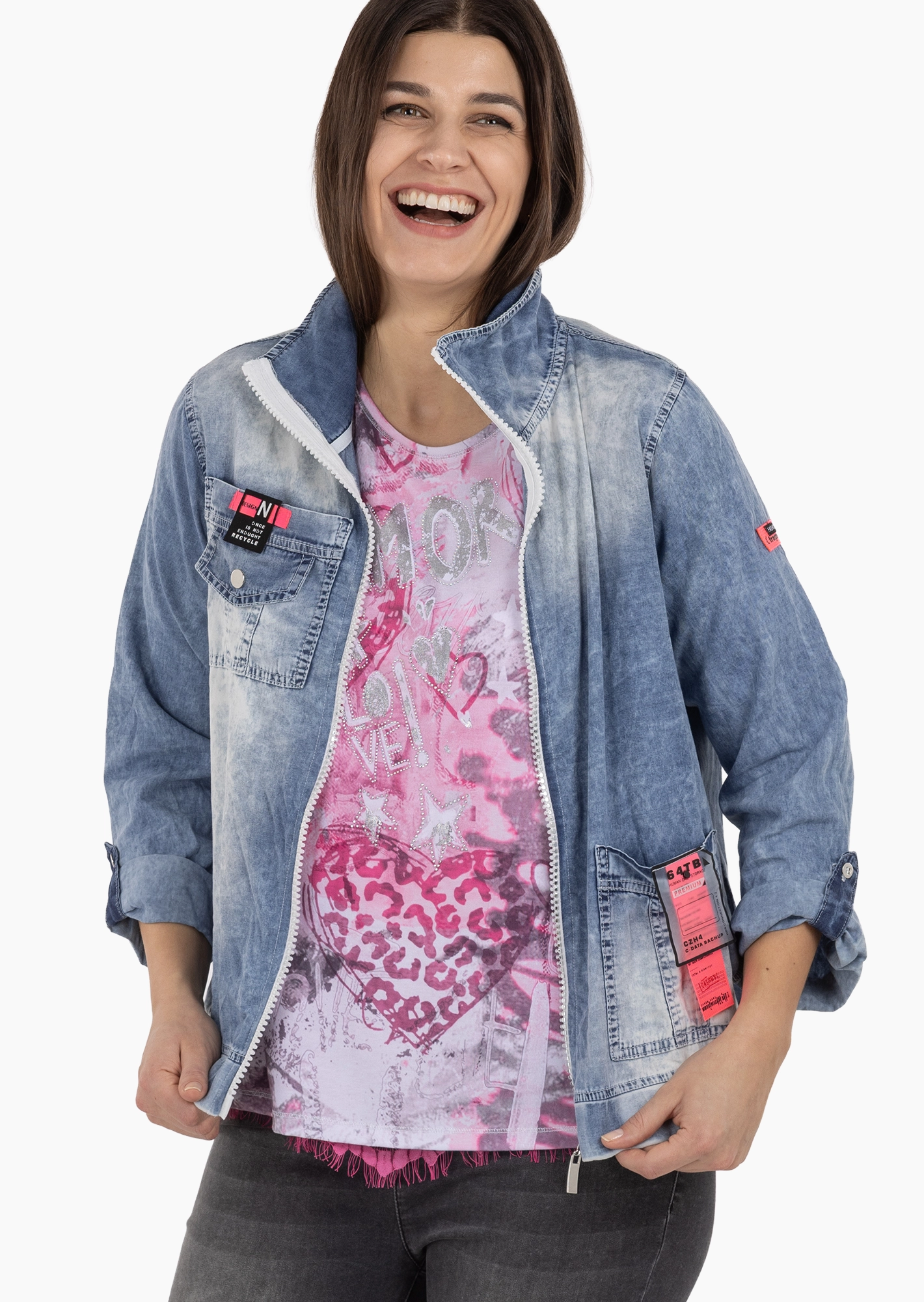 Jacke mit Patches, bleached denim
