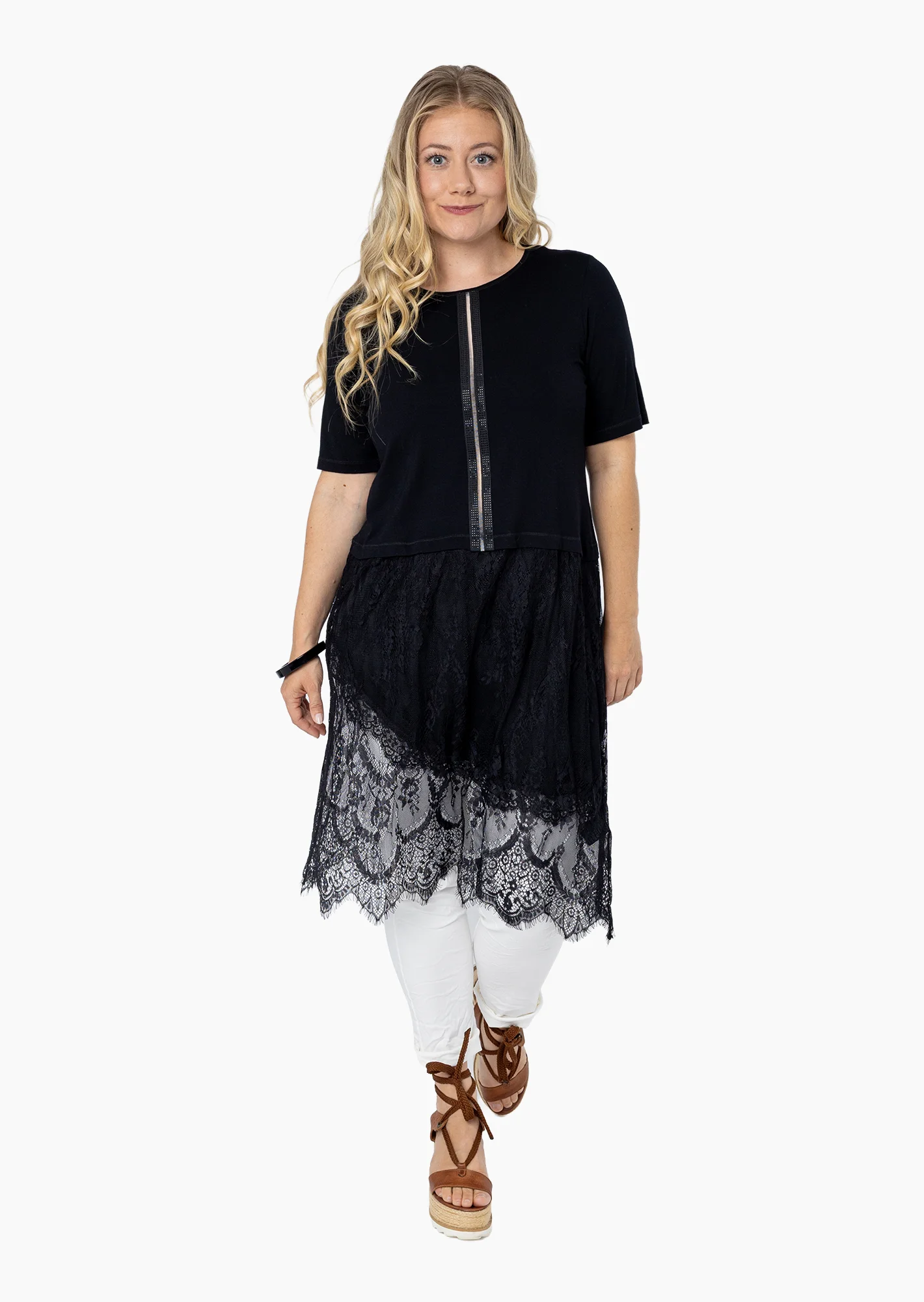 romantisches Shirt im Lagenlook, schwarz