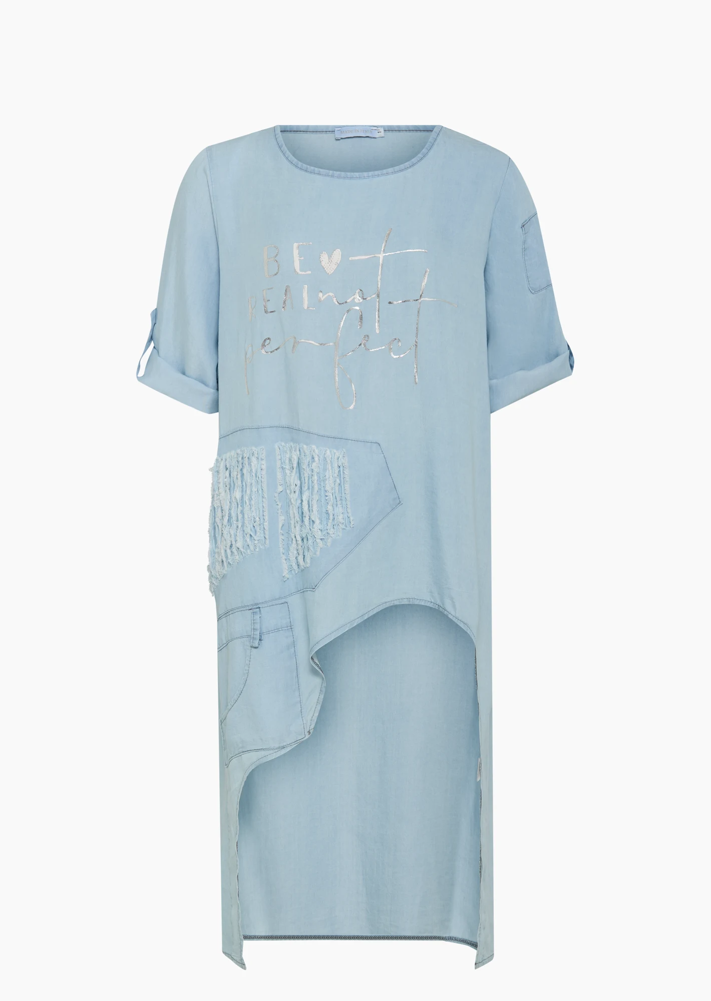 Bluse im Vokuhilastyle, bleached denim