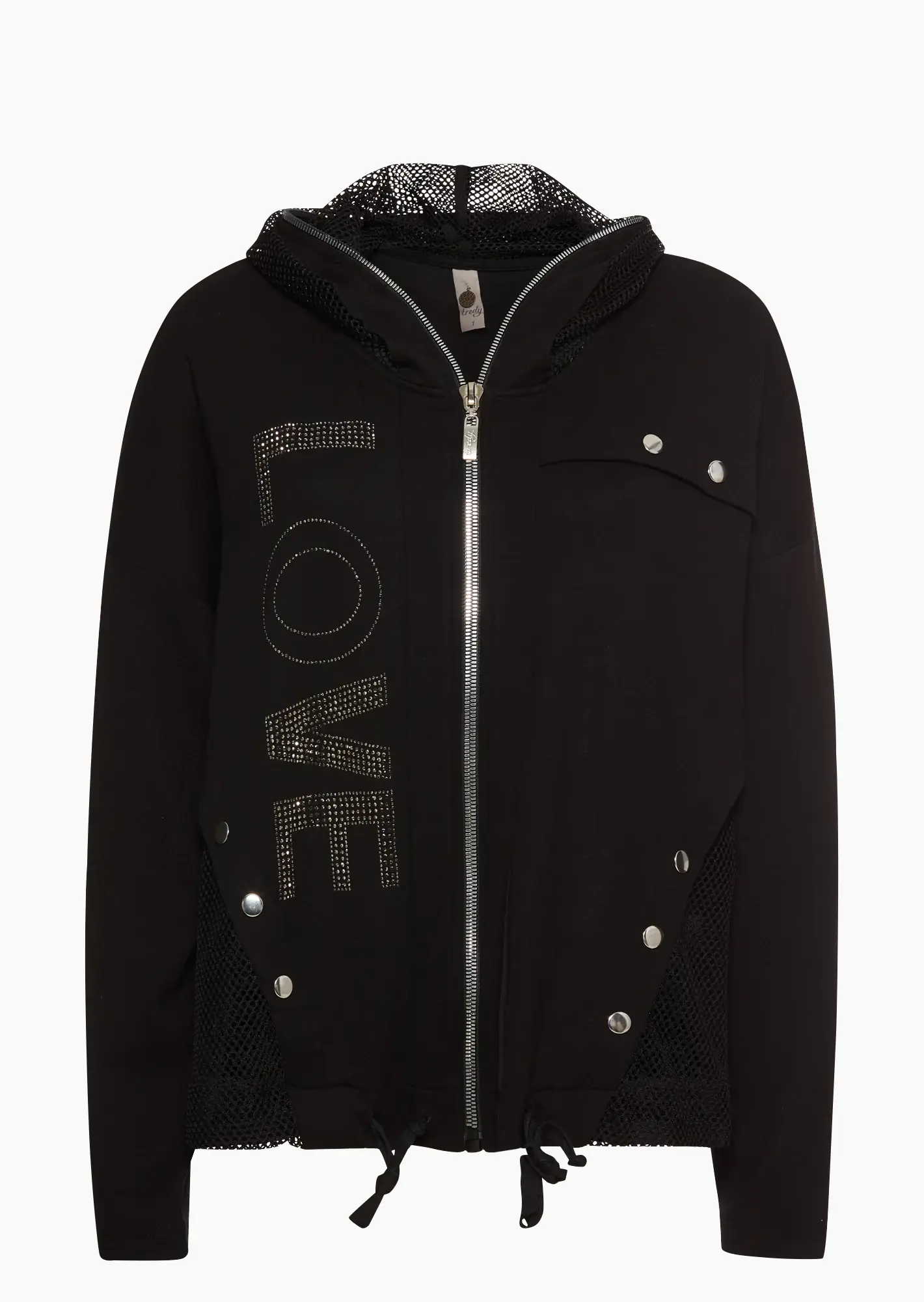 Jacke mit Mesh & Ziersteinen, schwarz