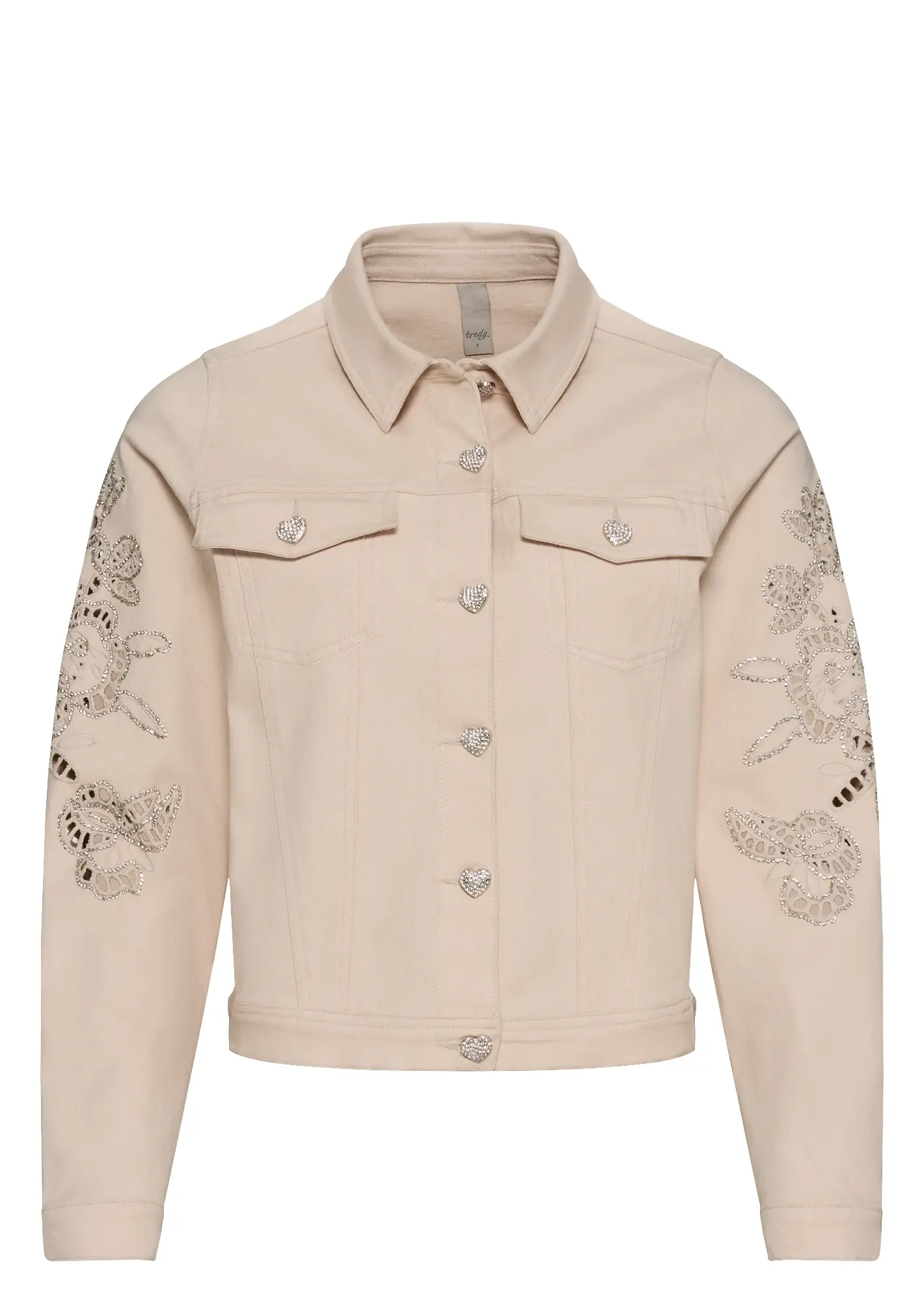 Jeansjacke mit Lochstickerei, crema