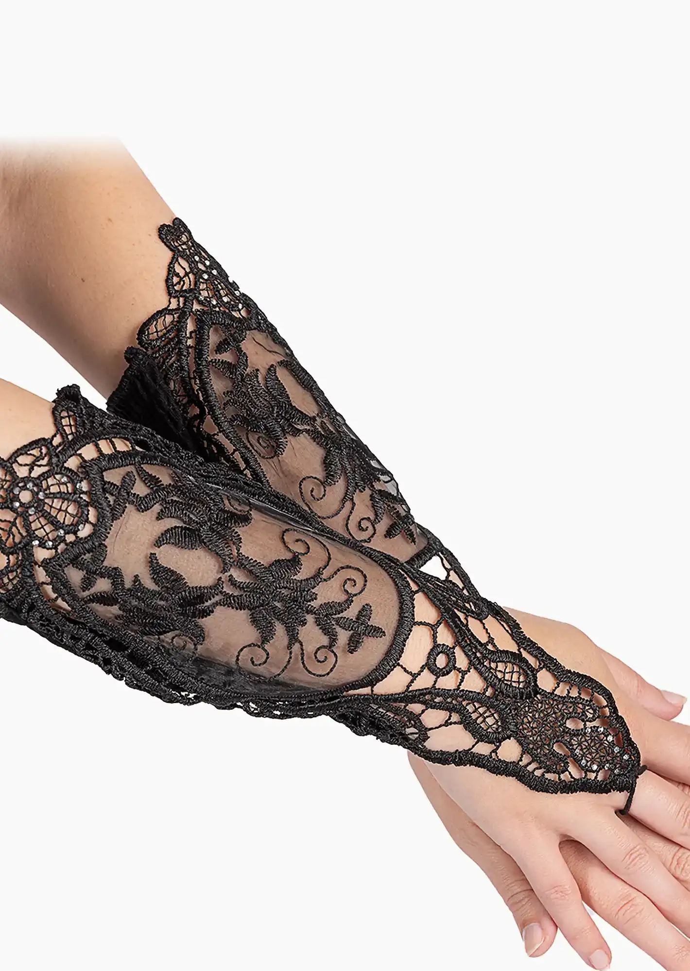 Handstulpen mit Spitze, schwarz