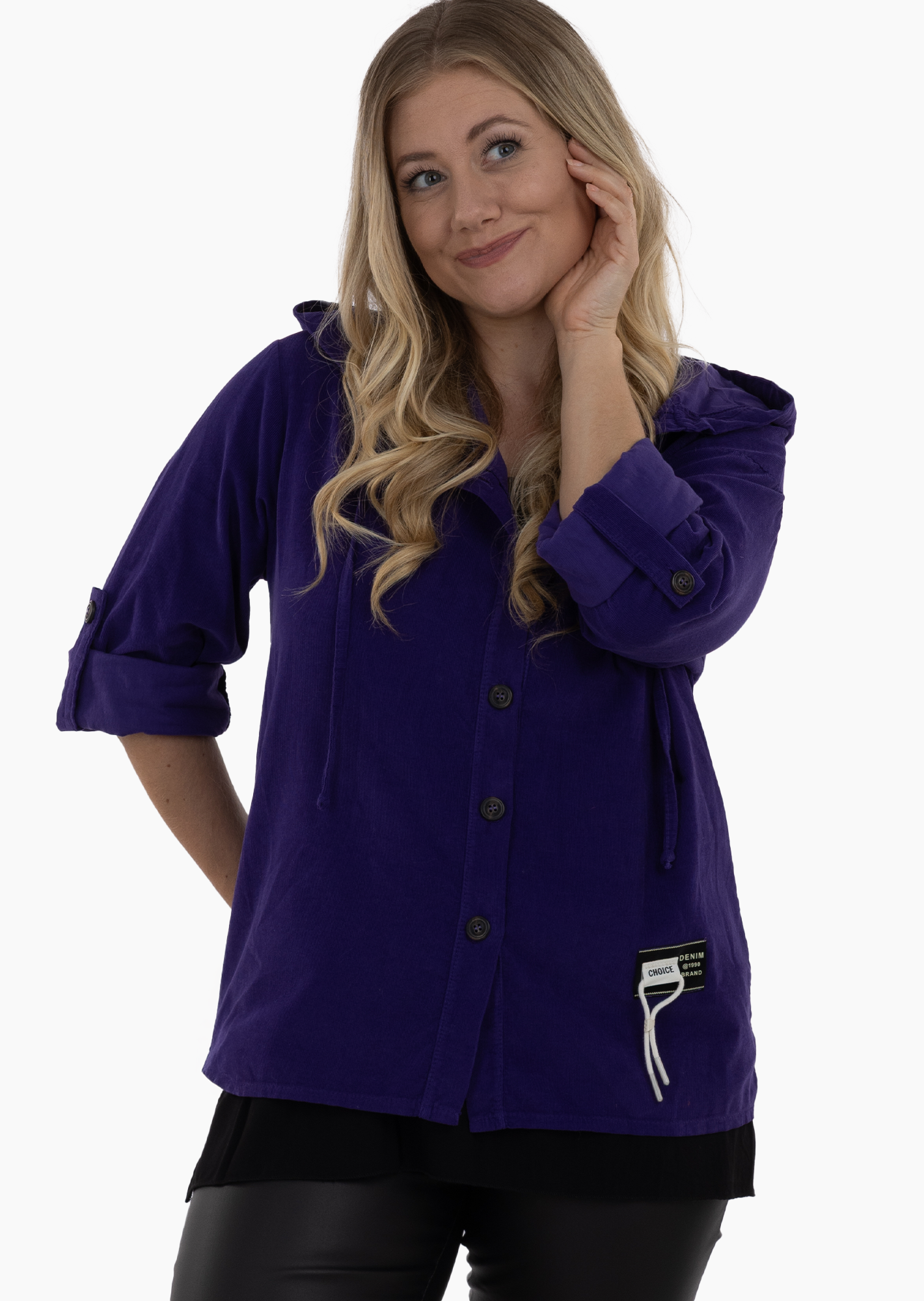 Cordhemd mit Kapuze, electric purple