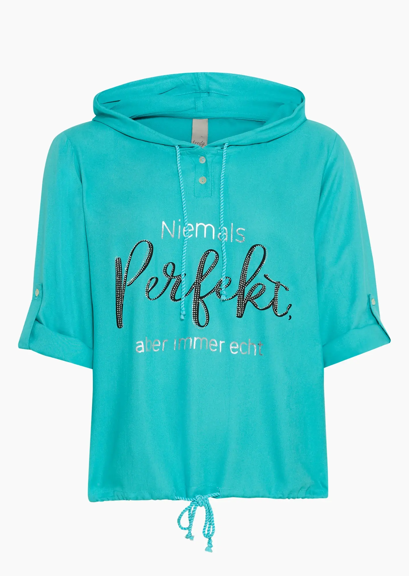 leichte Bluse mit Statement, türkis