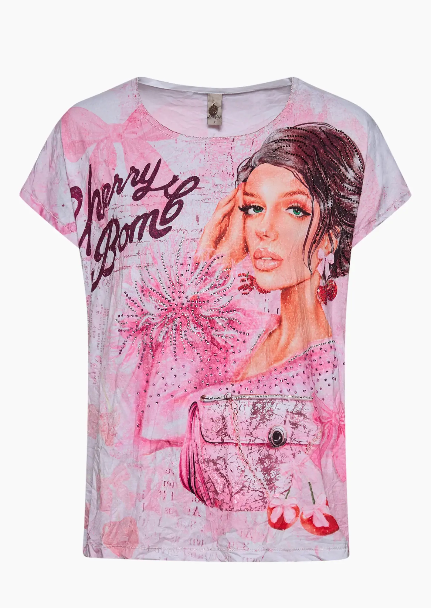 Shirt mit Print & Ziersteinen, mandelblüte