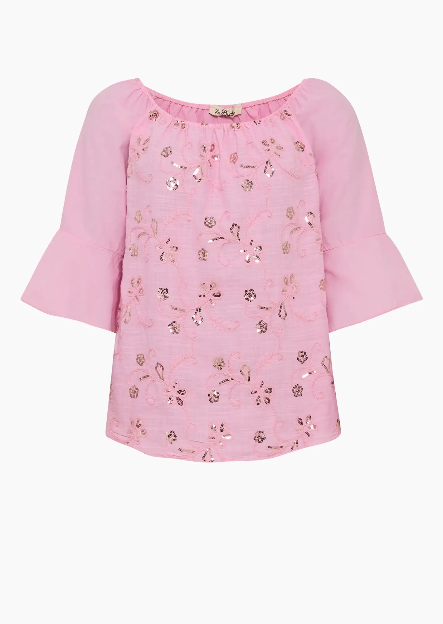 Leichte Baumwoll-Bluse mit Zierblüten-Stickerei, mandelblüte