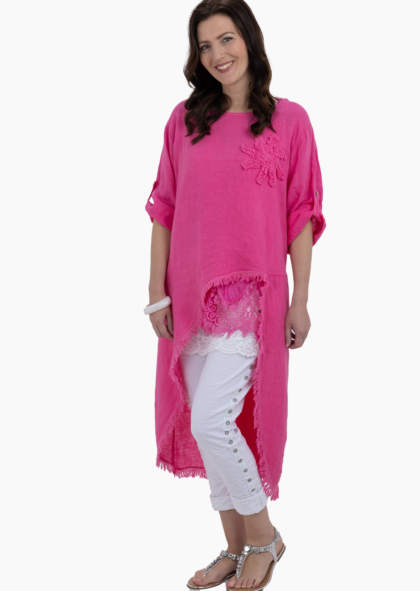 luftiges Leinenkleid, pink