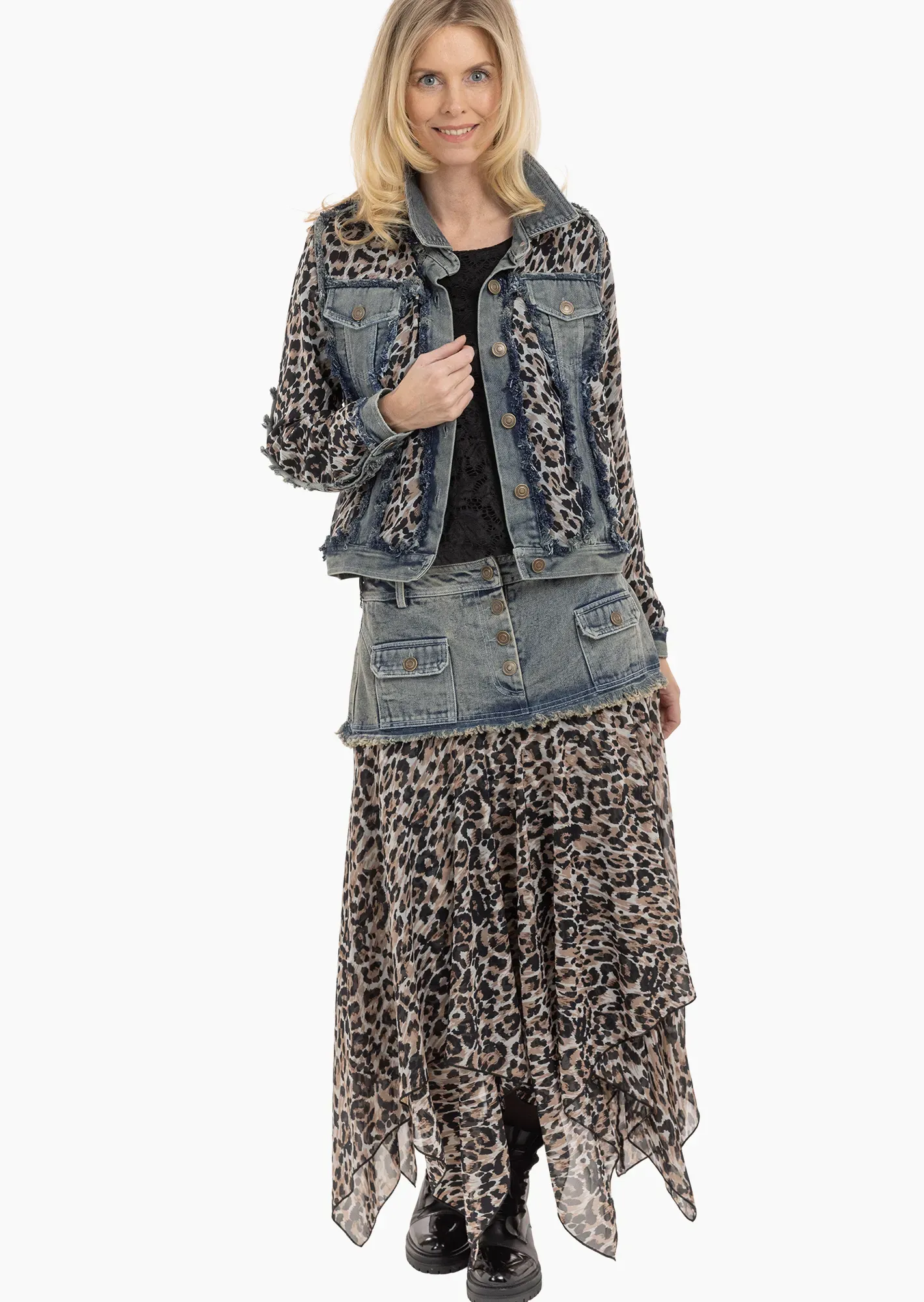 Rock mit Denim und Leodesign, crema-blue denim