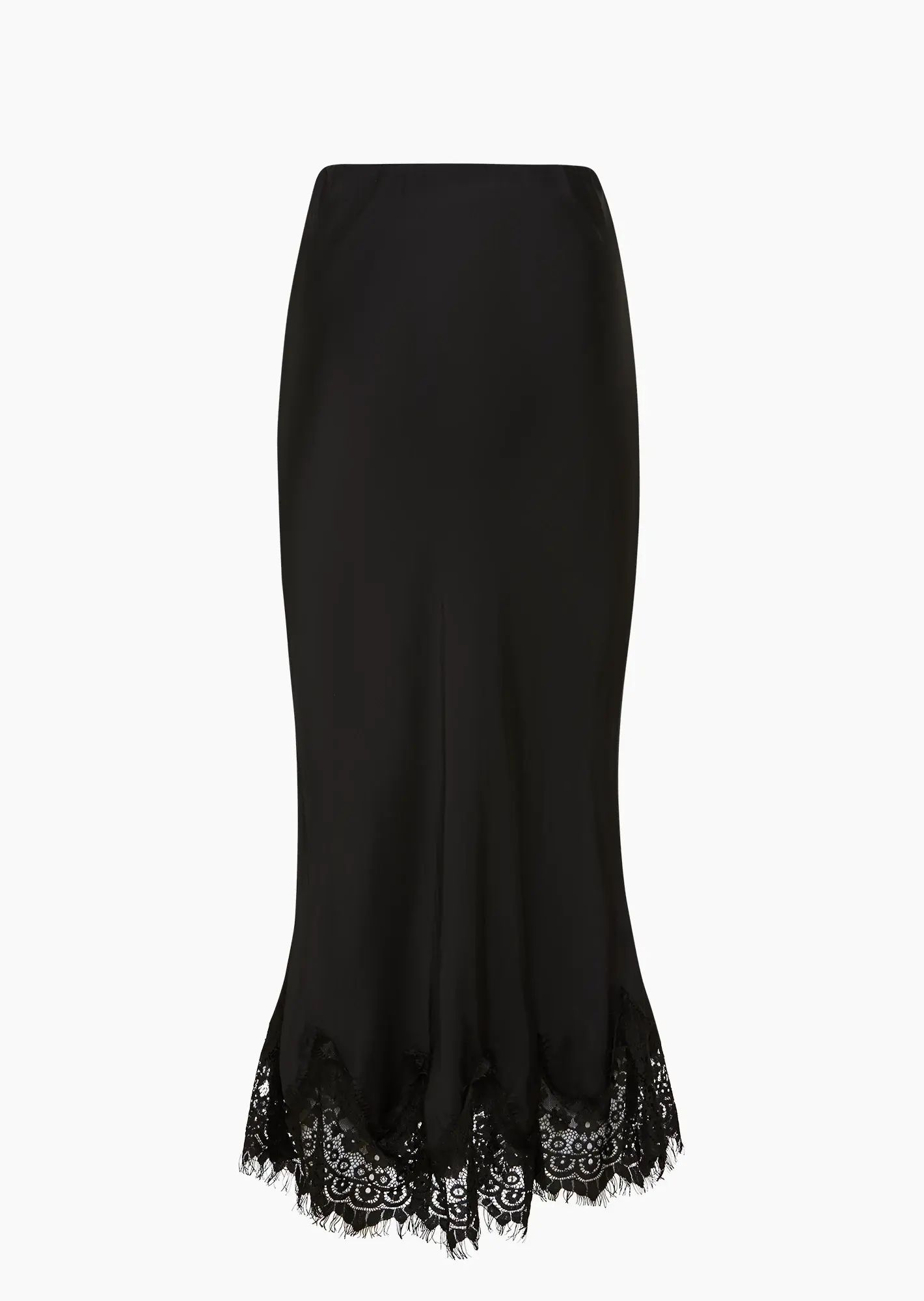 Rock aus Viskose-Satin mit Spitze, schwarz