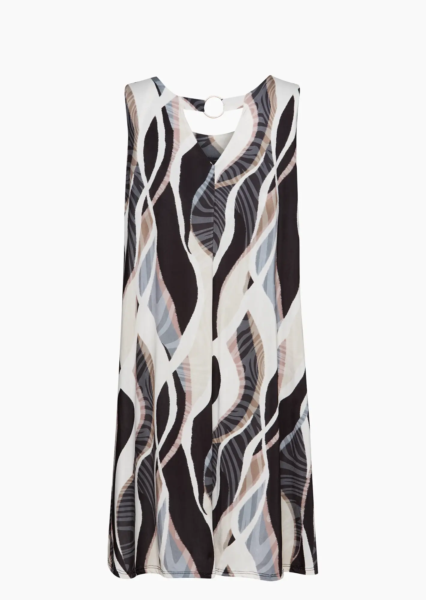 Fließendes Midi-Kleid mit Zierring, crema-schwarz
