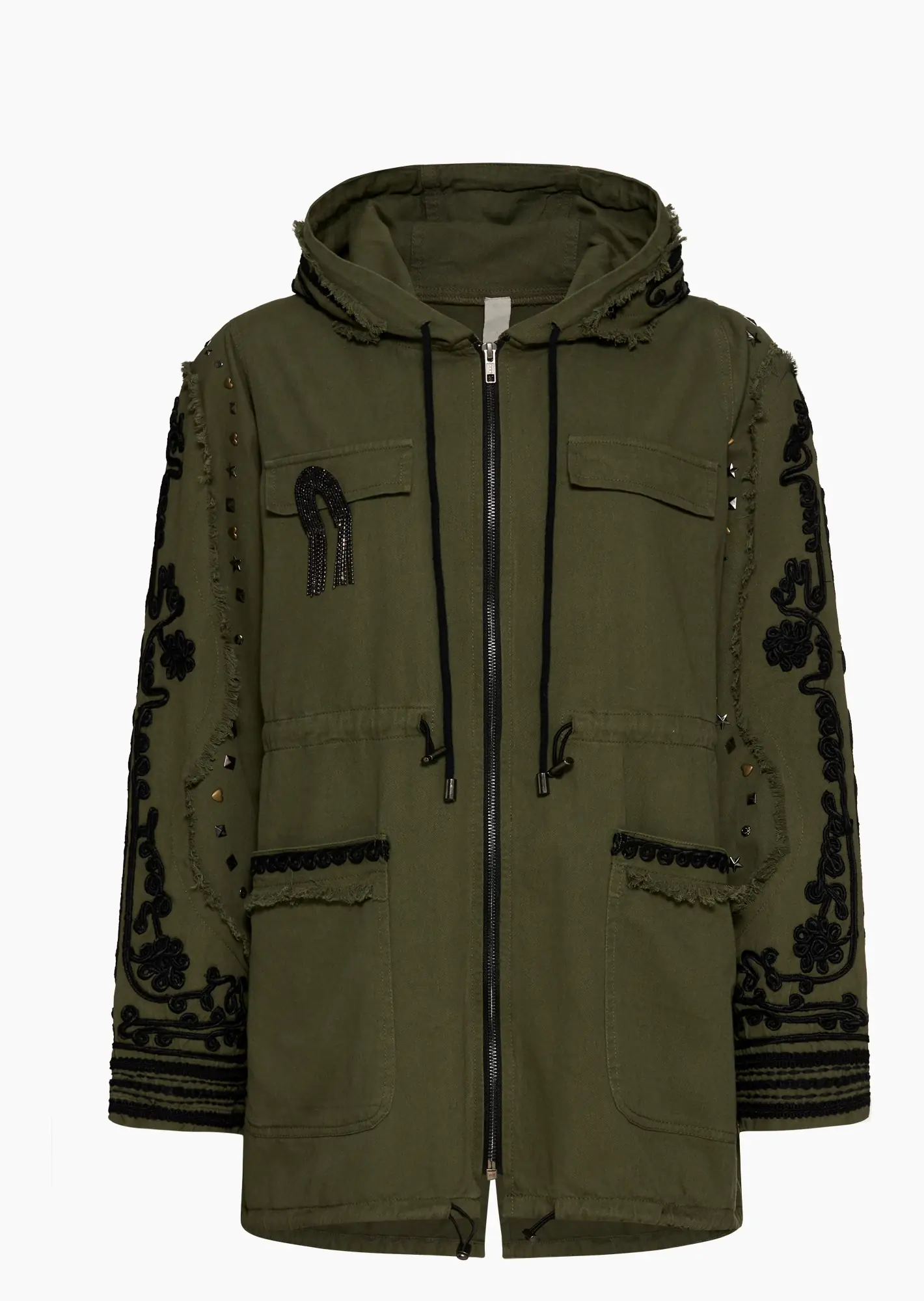 Jacke mit Stickerei- & Nietendetails, khaki