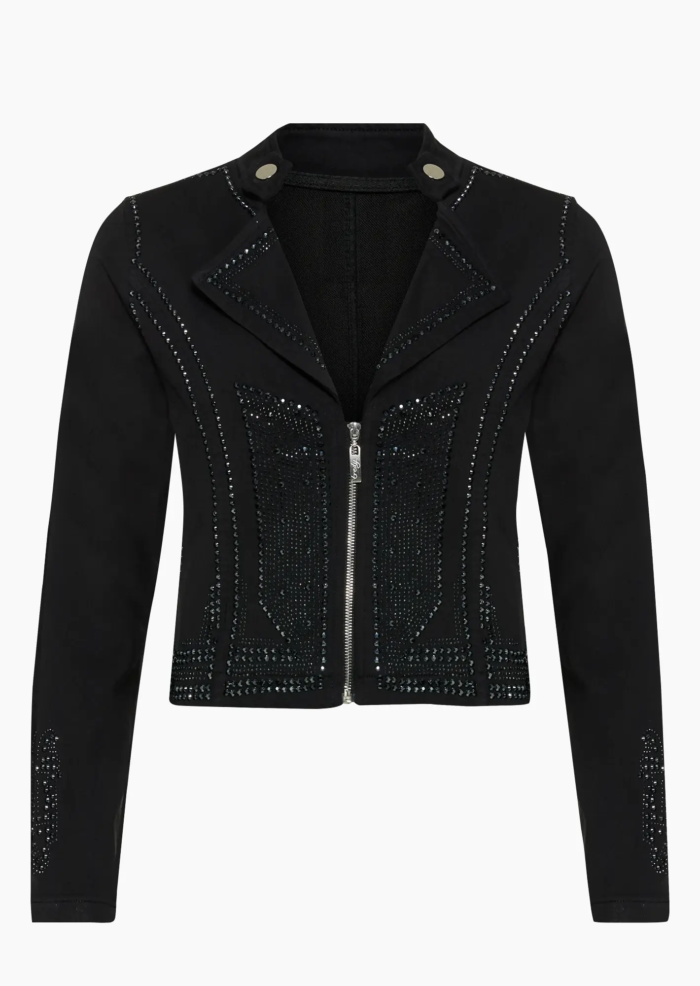 Jeansjacke mit Ziersteinen, schwarz