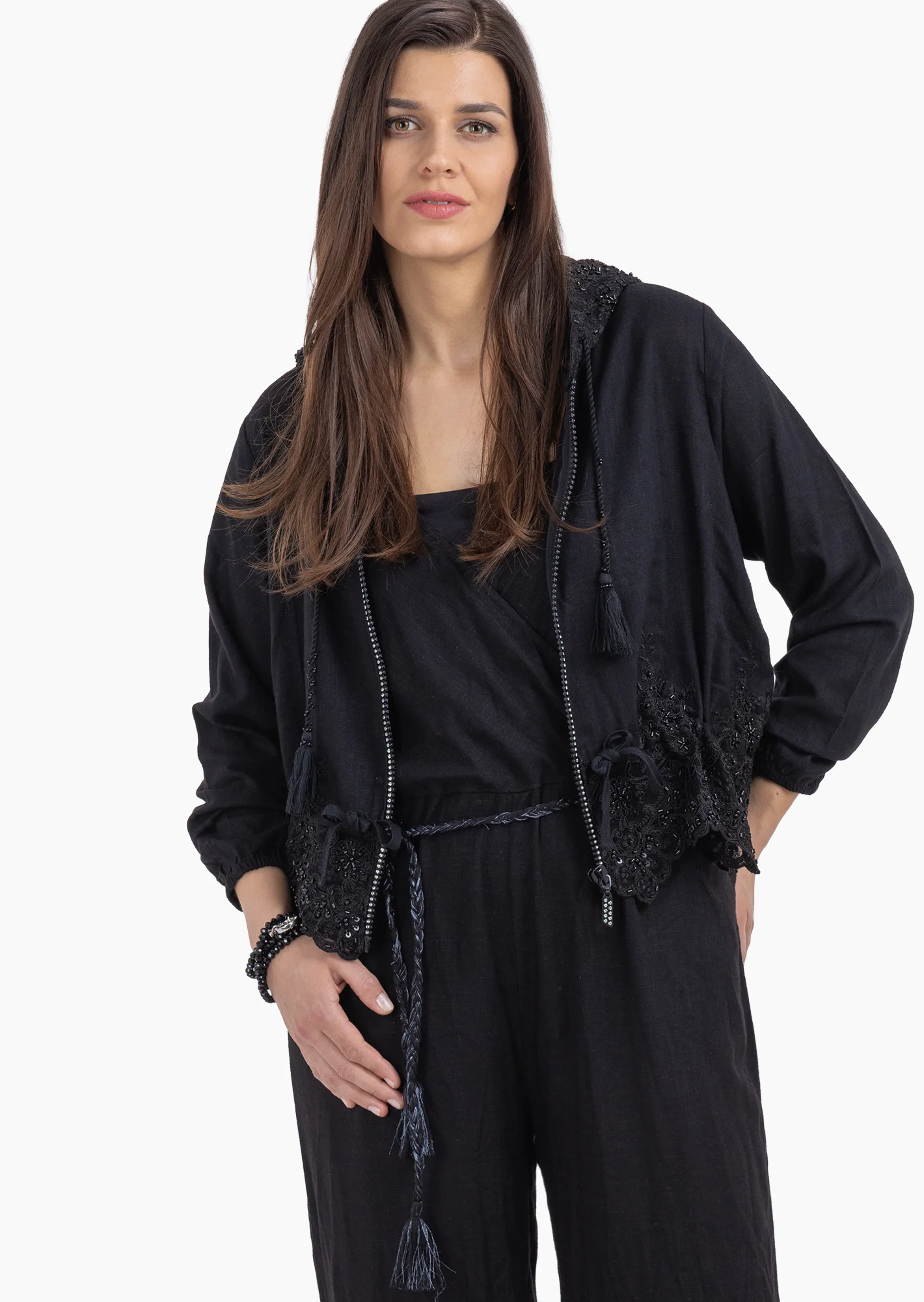 Leichte Jacke mit detailverliebten Highlights, schwarz