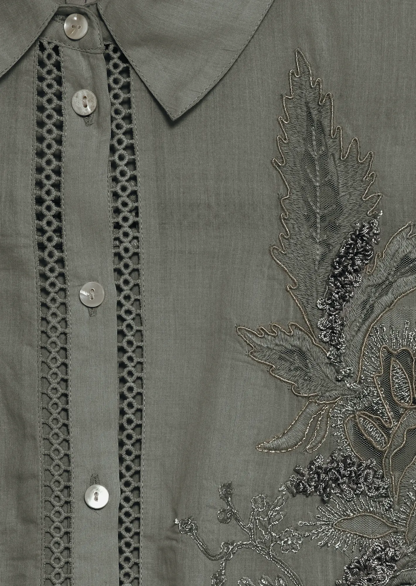 Bluse mit detailreicher Stickerei, khaki