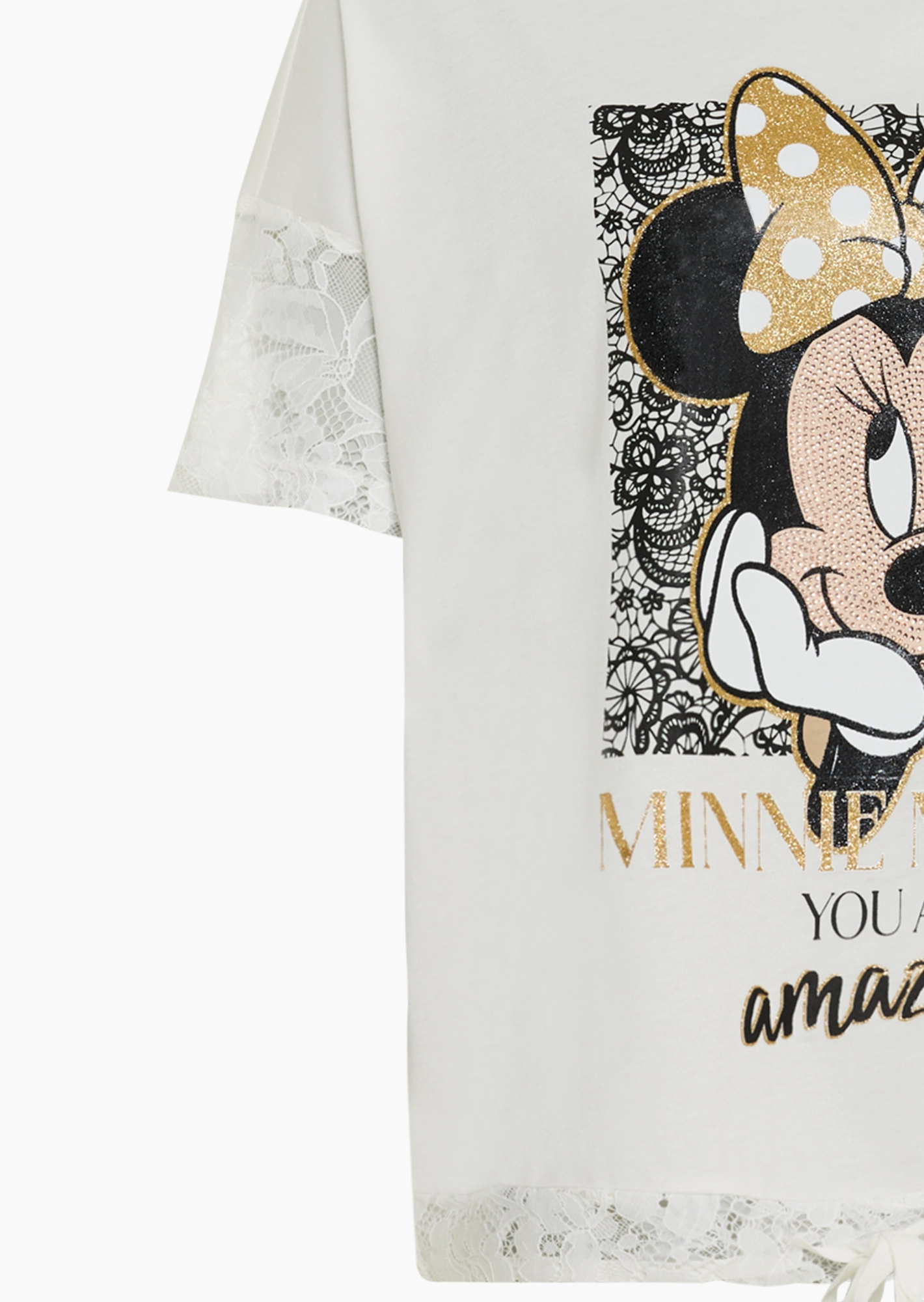 Shirt mit Minnie Mouse & Spitze, offwhite