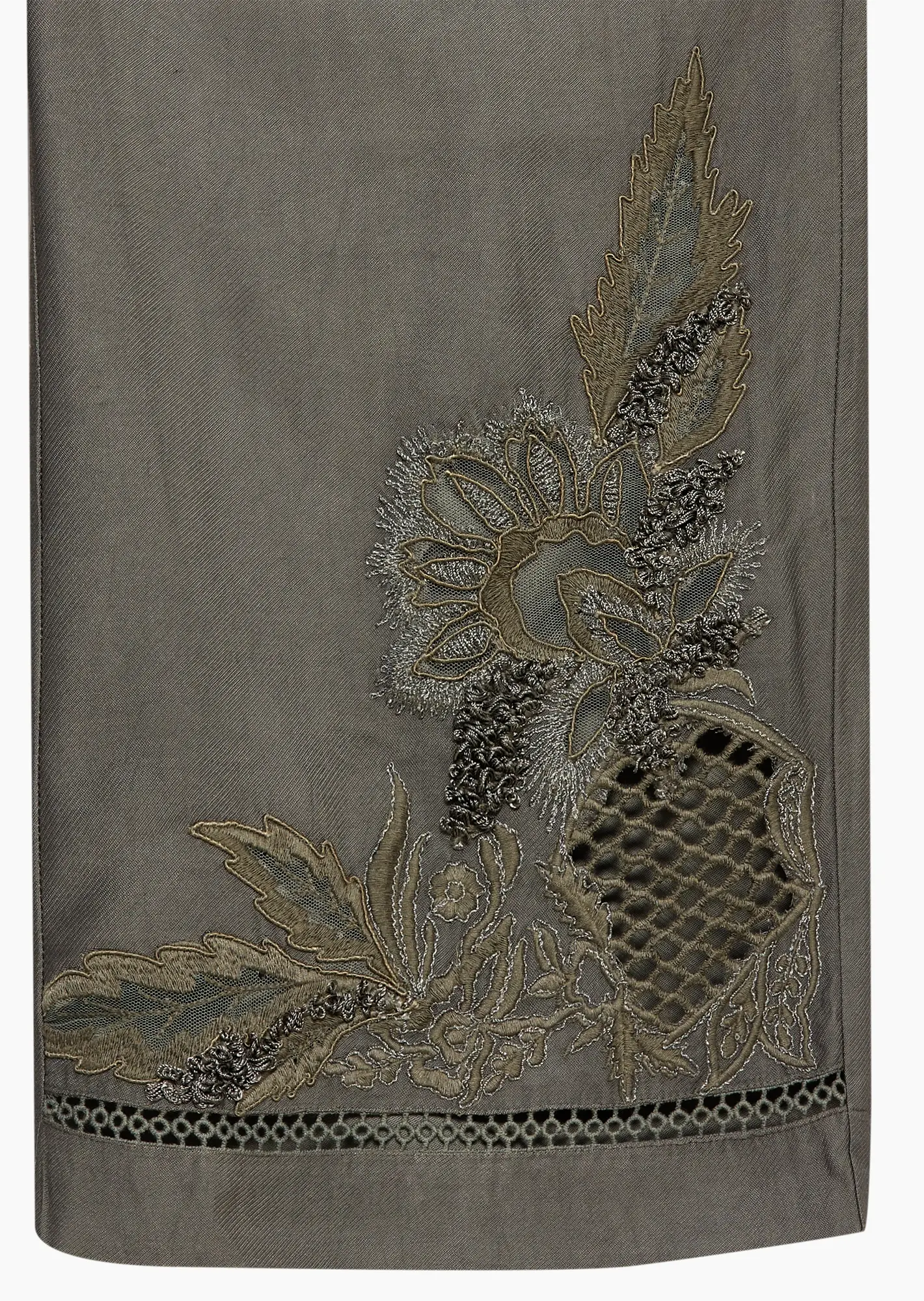 leichte Hose mit dekorativer Stickerei, khaki