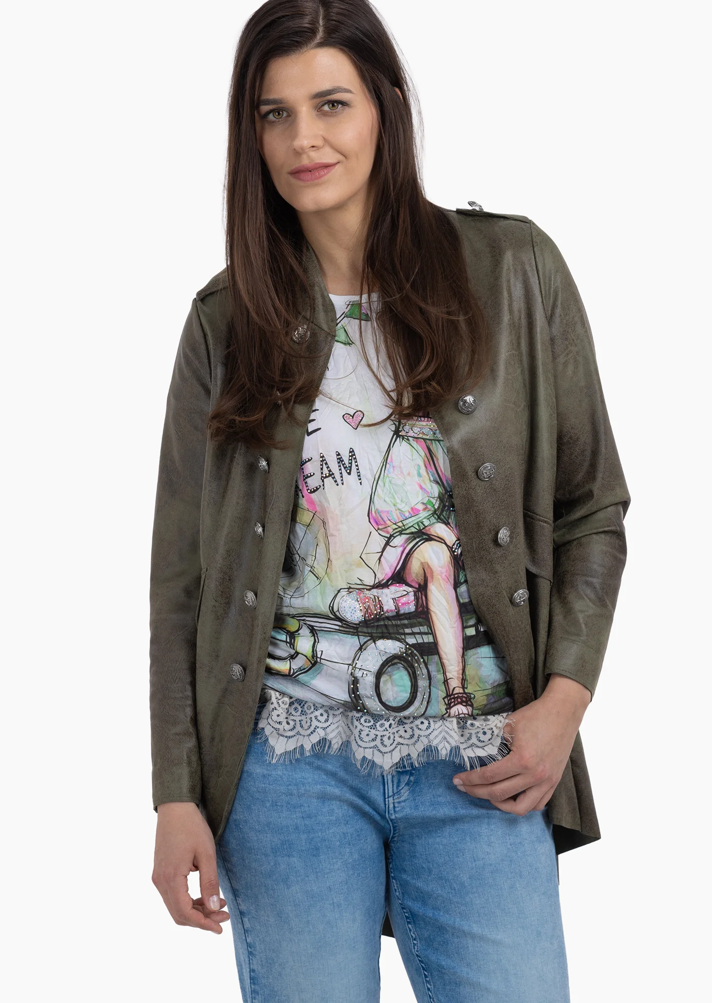 Military-Blazer in Leder-Optik, oliv